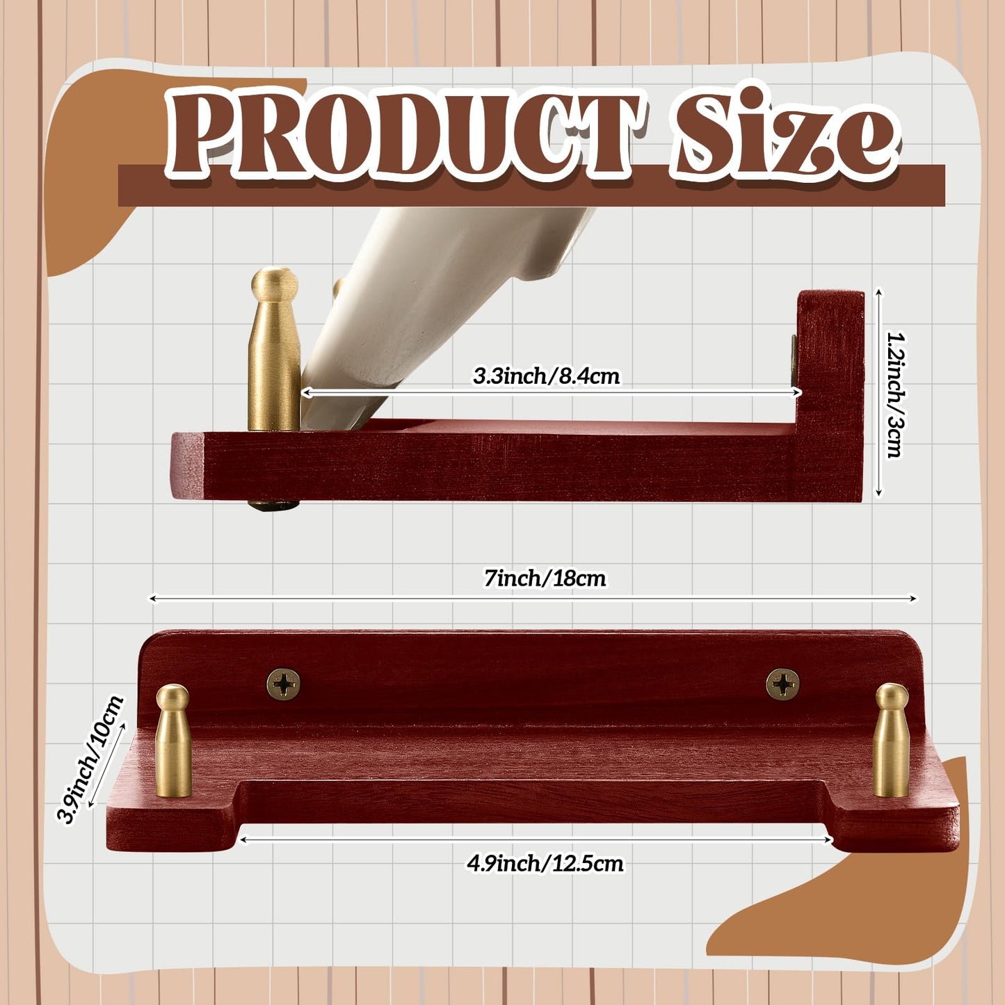 Chunful 1 Piece Wall Plate Hanger for 6-16 Inch Plates, Includes 1 Acacia Wood, 2 Brass Columns & 2 Screws, Decorative Wall Mount Display Holder for Plates, Frames, Certificates, Artwork