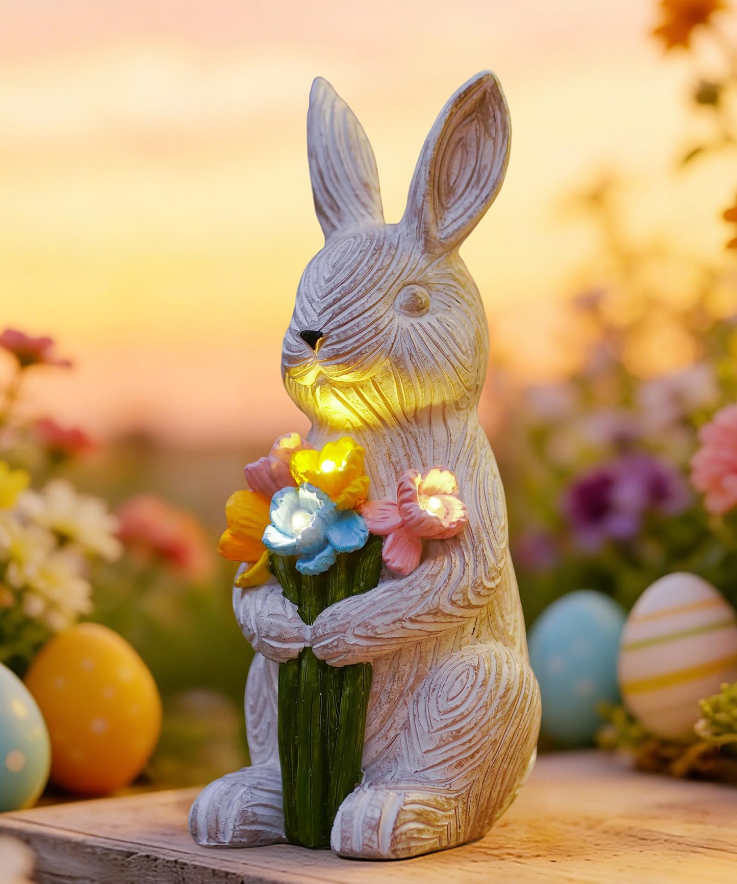 Nacome Solar Bunny Garden Decor: Outdoor Rabbit Statue with Succulent for Yard Art Lawn Ornaments Porch Patio Balcony - Easter Birthday Gifts for Mom Women Grandma