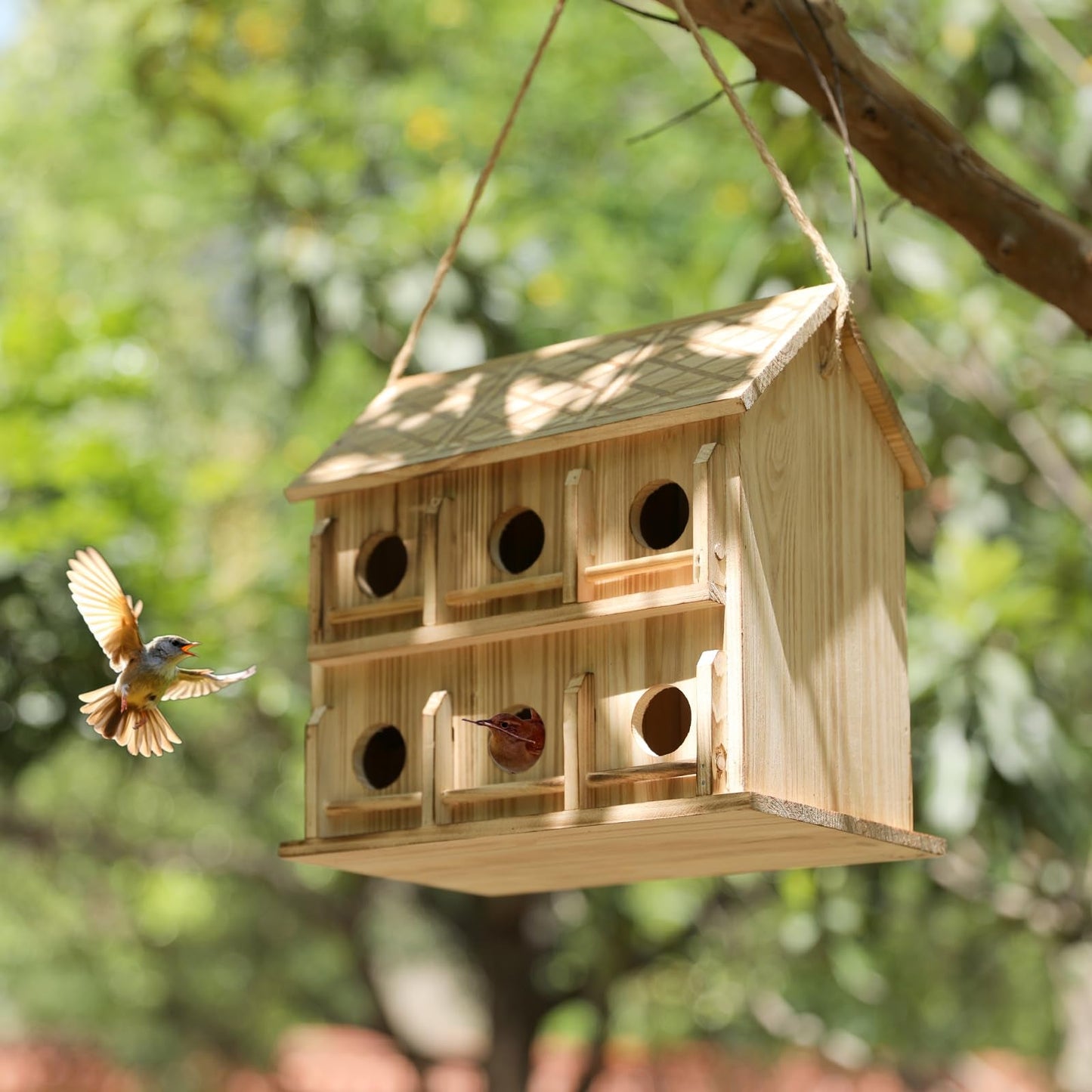 Bird Houses for Outside,12 Hole Bird House Room for 12 Bird Families - Large Wooden Outdoor Birdhouse Hanging for Bluebirds Hummingbirds Garden Decor