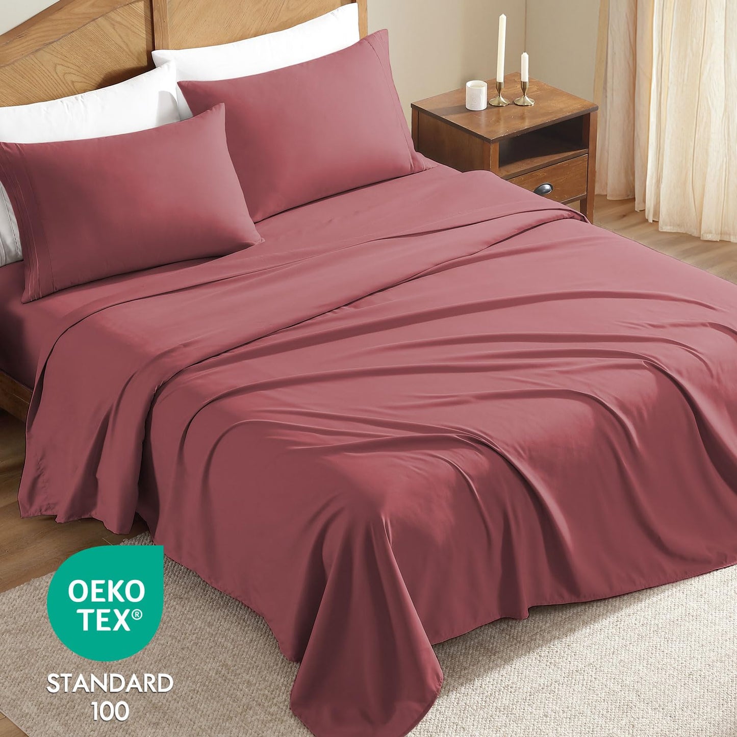 ClevaHome Sheet Set Queen Size, 4-Piece Bedding, Lightweight & Super Soft Easy Care Microfiber– Shrinkage & Fade Resistant Bedding Set with 14'' Deep Pockets (Dusty Rose)