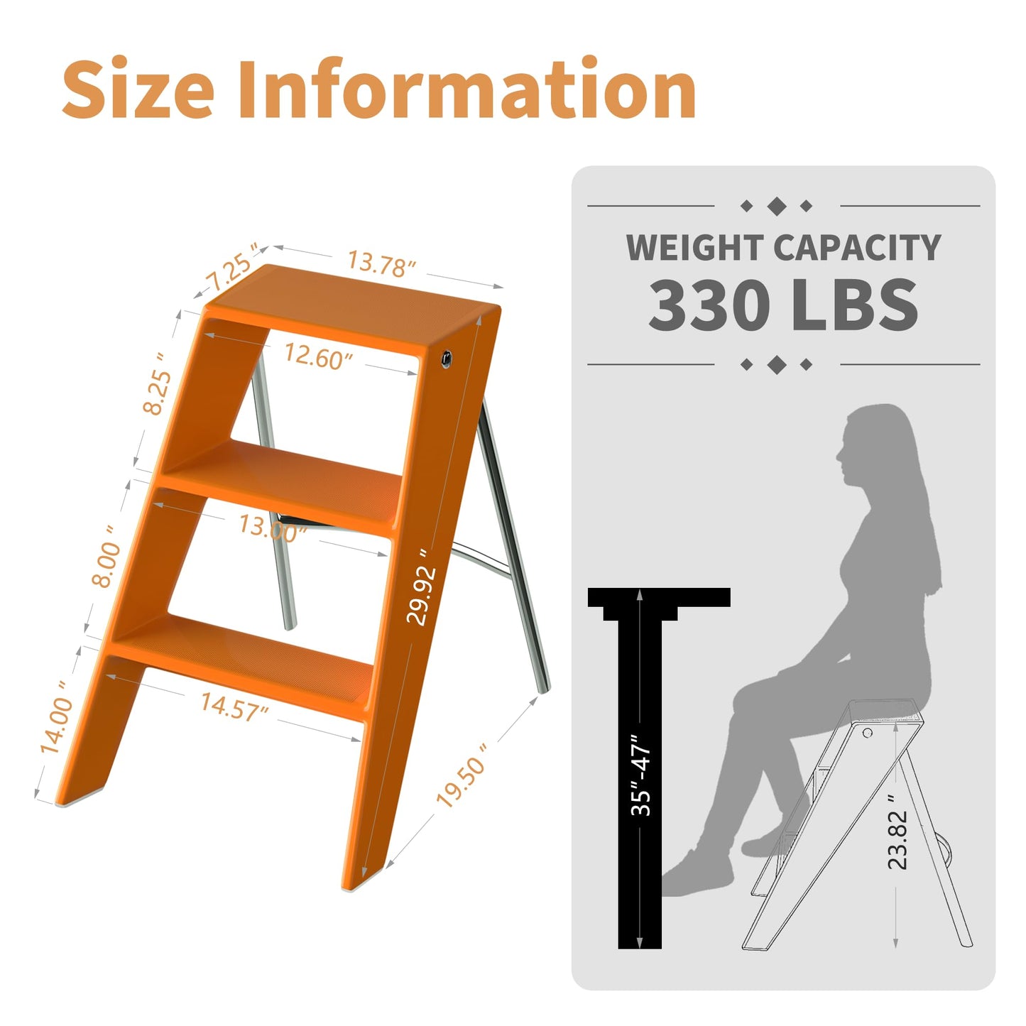 HOTEAGLE Ladder Shelf, Multifunctional 3-Tier Bookshelf, Stylish Bedroom Shelves Double as Bedside Table, Side Table for Home Living Room, Kitchen and Bedroom,Orange