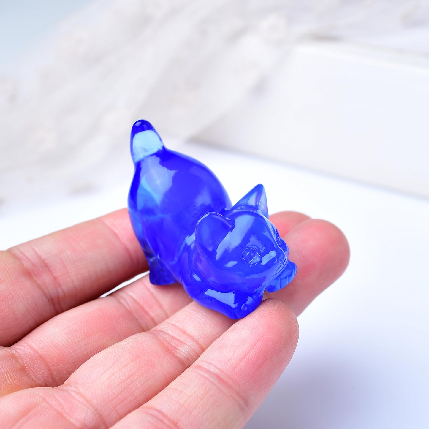 DZJXBZhu Blue Opal Cat Crystal Statue Healing Crystal Reiki Meditation Pocket Gem Guardian Sculpture Home Study Table Desk Decor Collection Gift for Loved Ones