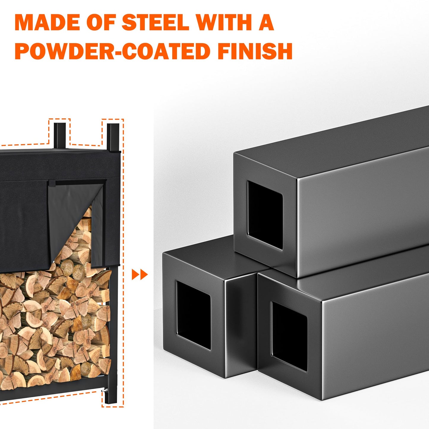 Ultrawall 4ft Heavy Duty Firewood Rack with Waterproof Cover, Freestanding Wood Log Holders for Firewood, Indoor/Outdoor Wood Storage Rack
