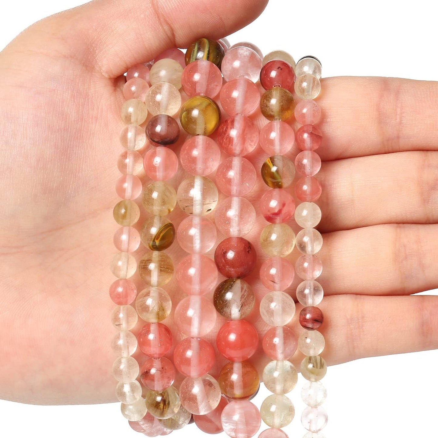 About 45pcs 8mm Natural Stone Beads Fire Cherry Quartz Beads Energy Crystal Power Gemstone for Jewelry Making, DIY Bracelet Necklace