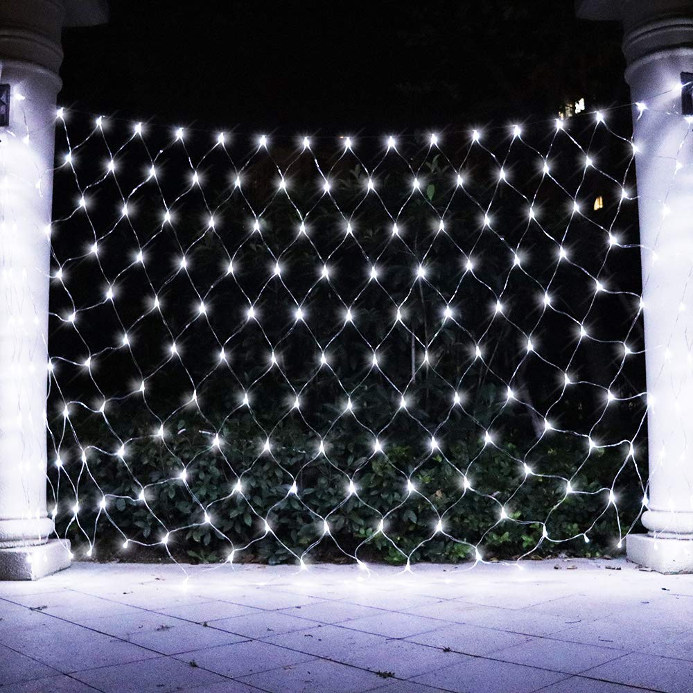 Vicila Net Light Outdoor Mesh Christmas Decorations, 100LED String Light Plug in Connectable Tree Warp Hanging 5ft x 5ft for Halloween, Shrubs, Lawn, Backyard, Walkway, Bushes, Garden Decor-White