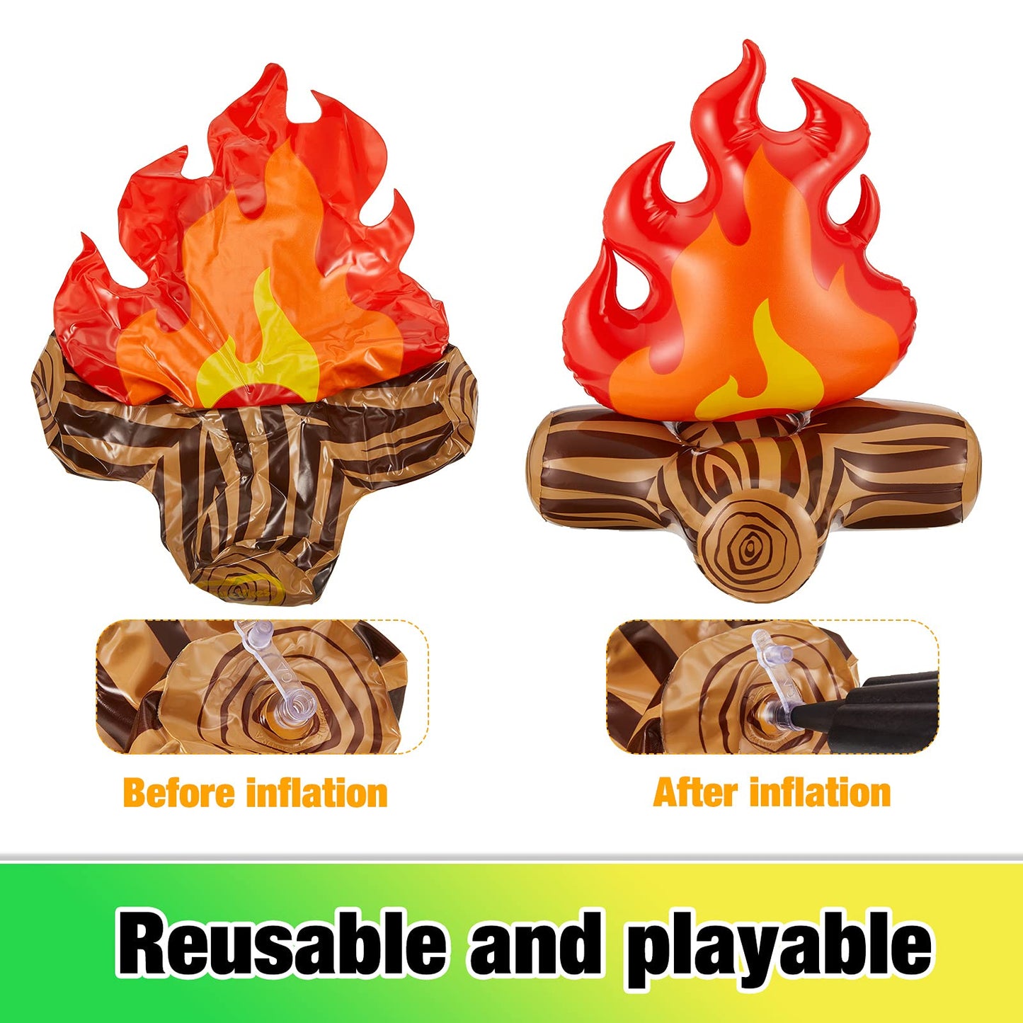 Sumind 2 Pieces Inflatable Fake Campfire Camping Props Bonfire Party Decor Campfire Party Decorations Artificial Flame for Indoor Camping Overnight and Scene Setting