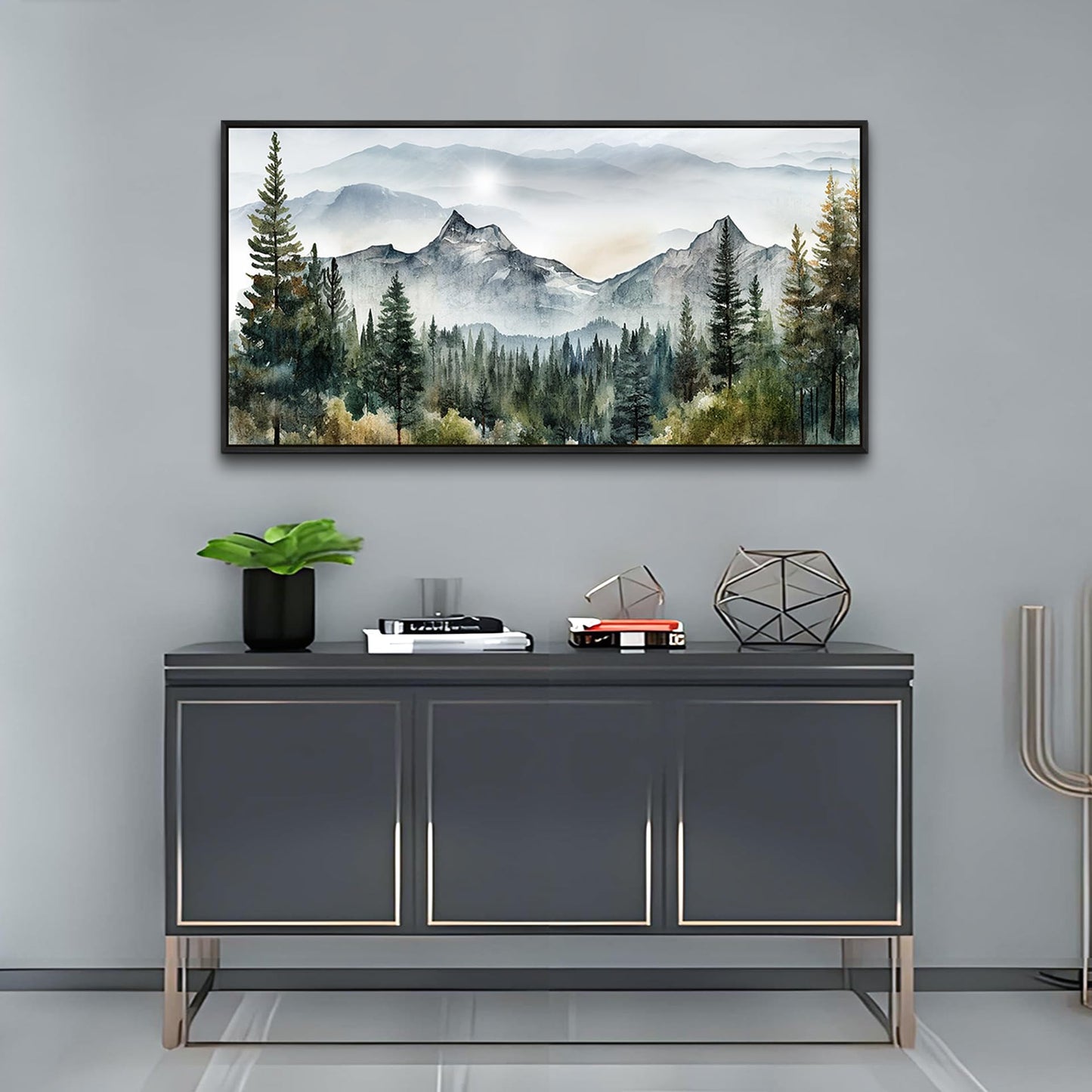 Wapluam Abstract Mountain Landscape Canvas Wall Art - Black Framed, Large, Modern Home Decor for Living Room, Bedroom, Office