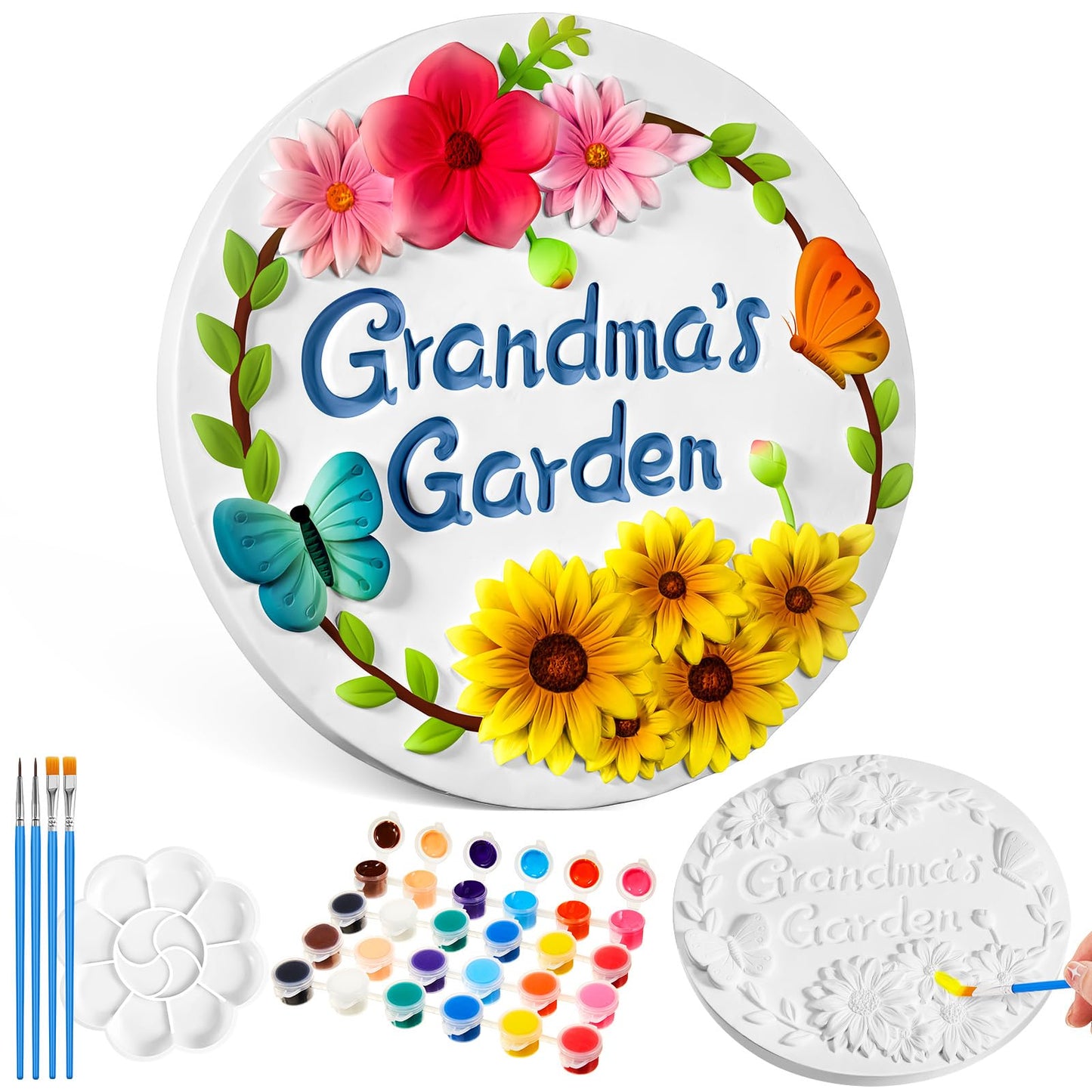 Juexica DIY 9.5 Inch Grandma's Garden Stepping Stone, Woman Gifts for Mom, Paint You Own Garden Stepping Stones, Woman Gifts for Nana,Stepping Stones(Grandma,9.5 Inch)