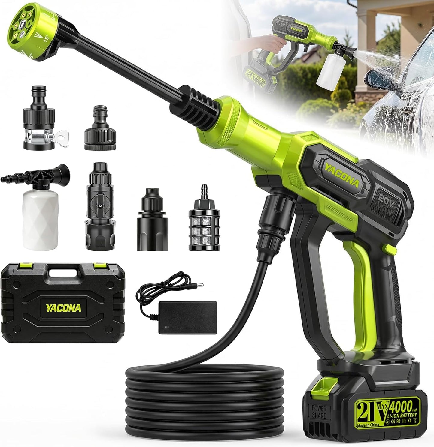 Cordless Portable Washer, Handheld Washer with 3 Adjustable Modes, 23FT High-Elastic Hose & 6-in-1 Nozzle, Suitable for Car, Garden, Patio and Home Cleaning