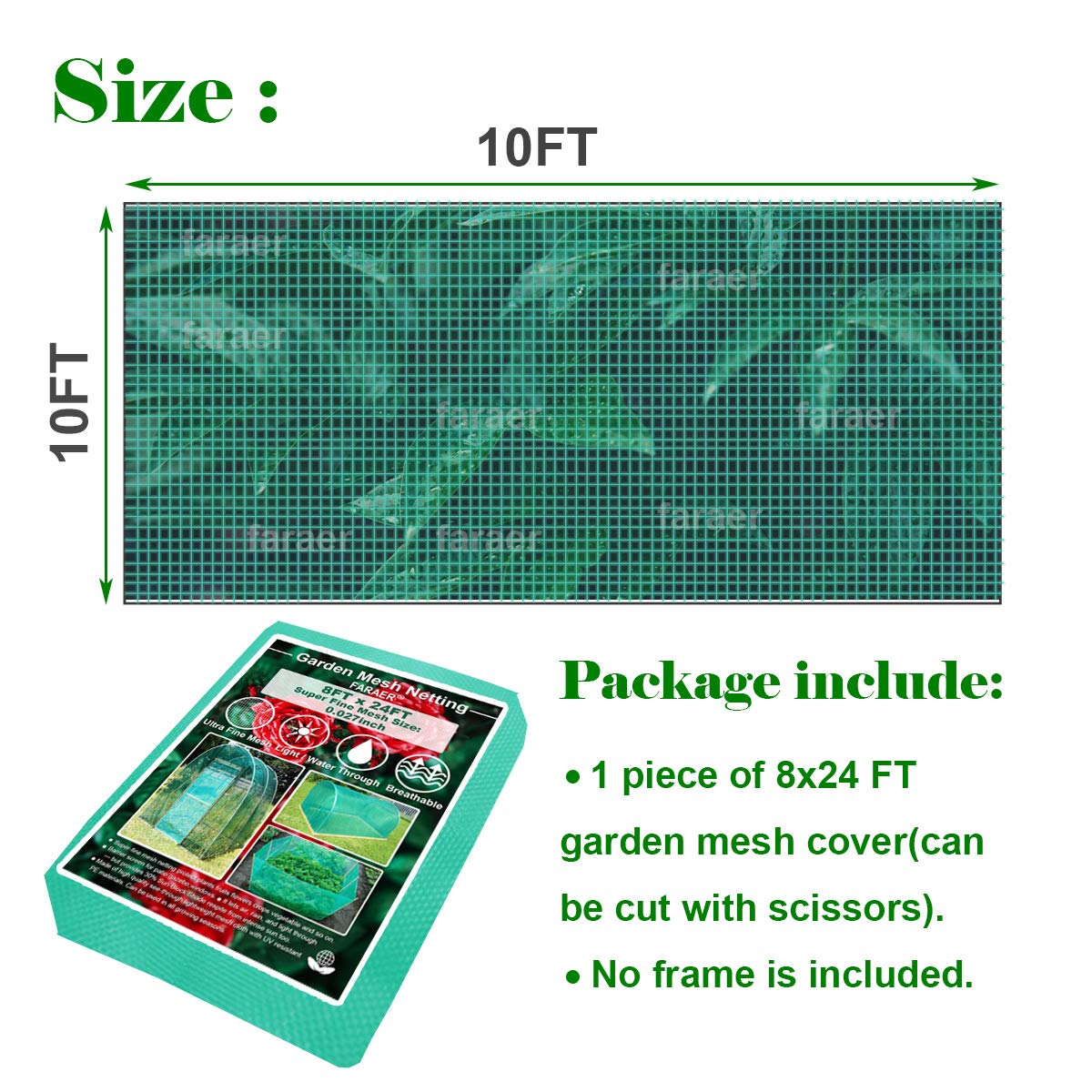 Garden Barrier Netting, Plant Covers 8x24ft Extra Fine Mesh 30% Sun Net Green Sunblock Mesh Shade Protection Netting for Vegetable Fruits Flowers Crops Row Cover Raised Bed Screen Against Birds Animal