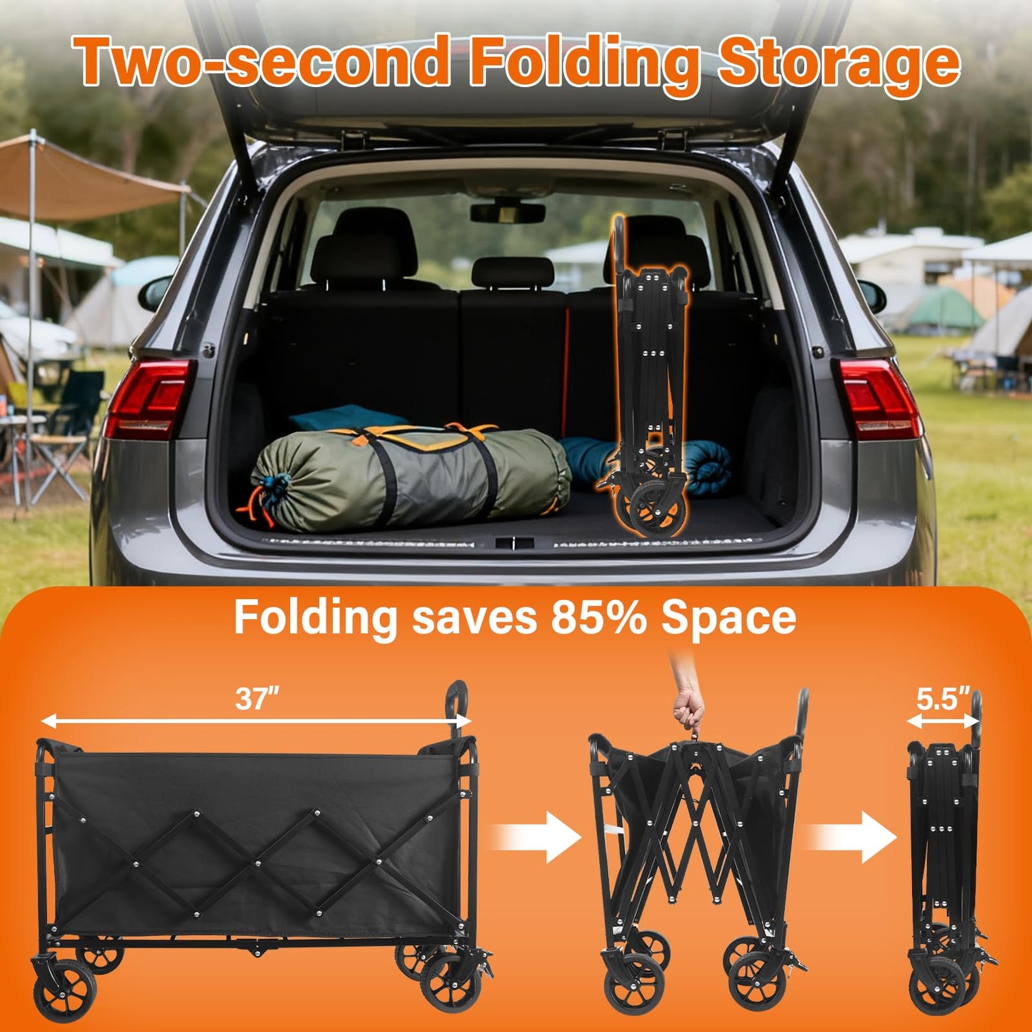 Wagons Carts Foldable — Heavy Duty Collapsible Wagon for Groceries, Apartment Moving & Storage Wagon cart with Wheels Foldable,Portable Folding Wagon for Yard Work, Travel, Shopping,Picnic & Beach