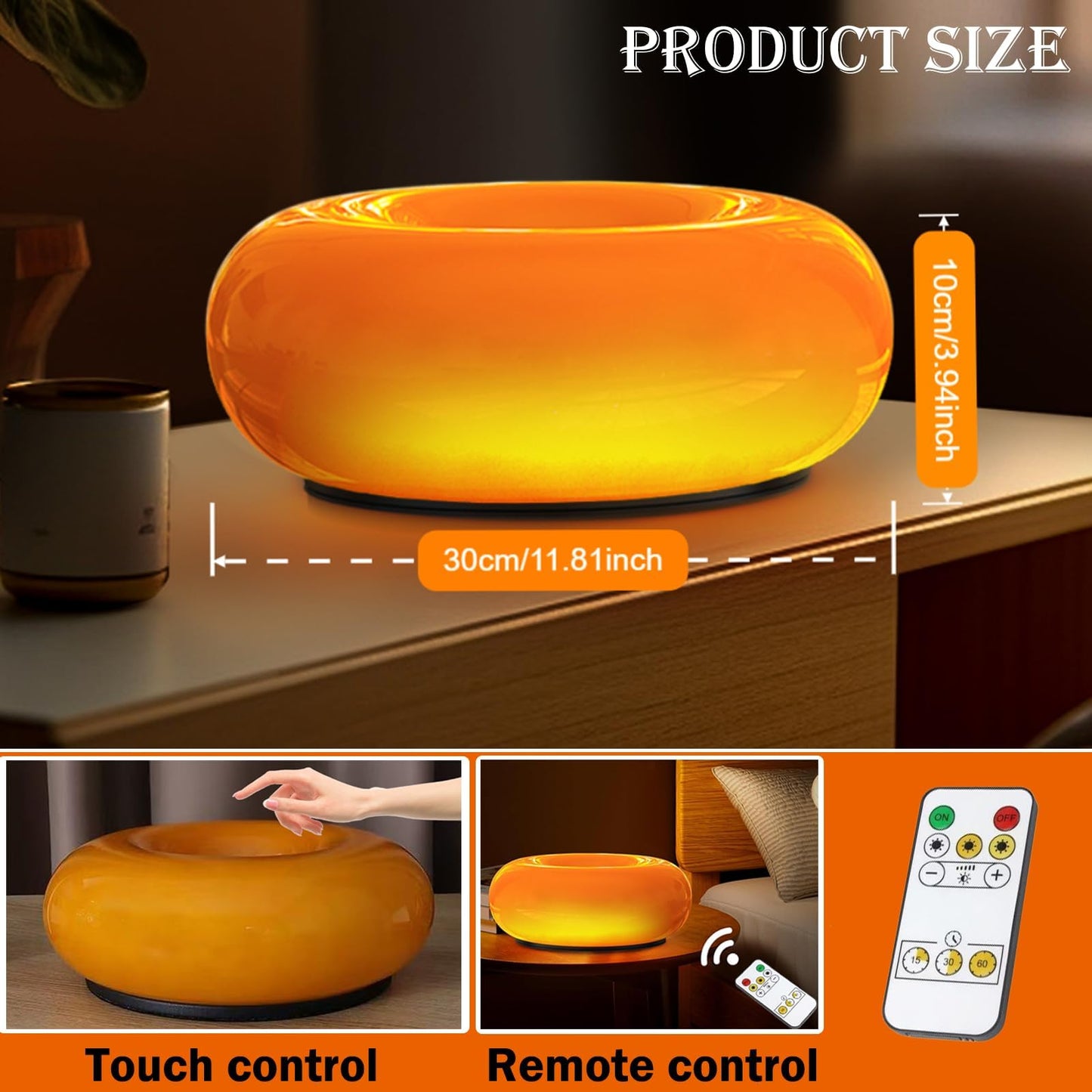 MIXL - Orange Donut Table Lamp,Dount Light Lamp Ambient Lighitng,Aesthetic Touch Table Lamps,Modern Cute Desk Lamps for Living Room Bedroom