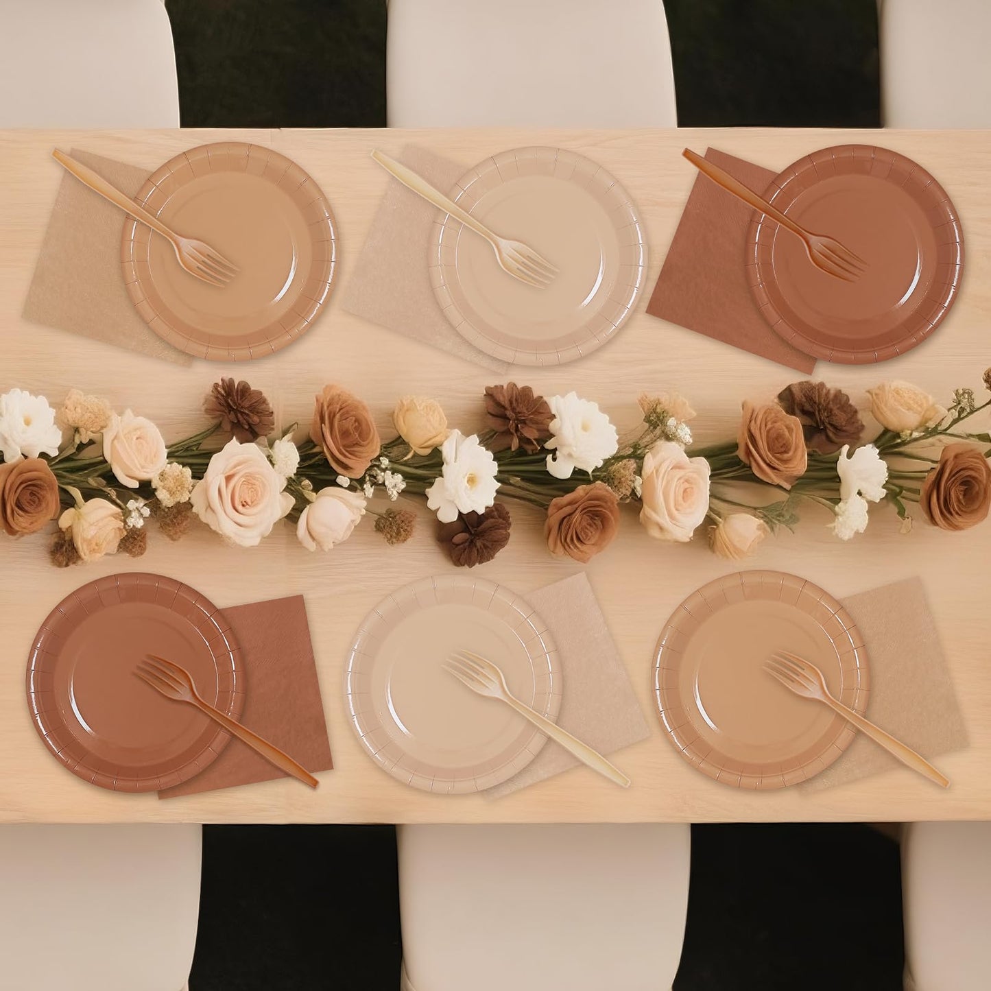 WXLDGHQ Serves 35 Guests Gradient Brown Plates and Napkins Party Supplies,7" Gradient Brown Birthday Dessert Paper Plates and Napkins,Disposable Party Dinnerware for Wedding,Graduation