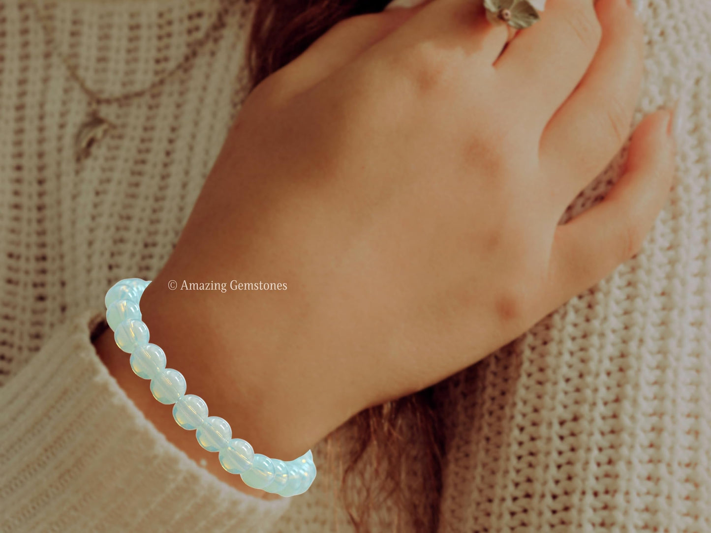Amazing Gemstone Crystal Bracelet for Women Men's Gifts - Protection Healing Crystal Bracelet - 8mm Gemstone Beaded Stretchable Bracelet Pulseras Para Hombres Mujer Stocking Stuffers Mothers Day Gift (Opalite)
