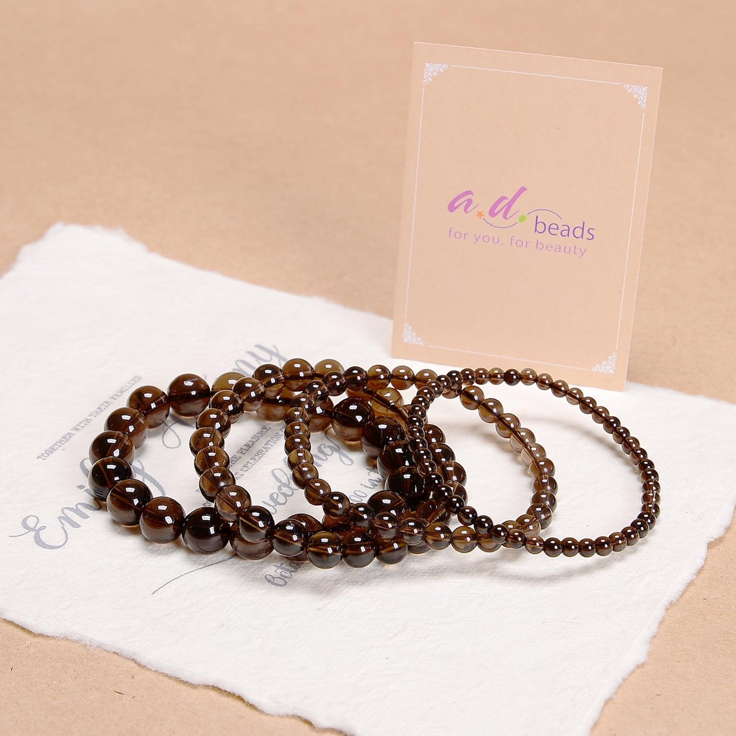 AD Beads Handmade Gemstone Stretch Elastic Bracelet Crystal Healing Reiki Nature's Beauty and Spiritual Essence Unisex (8mm, Smoky Quartz (Clarity and Amplification))