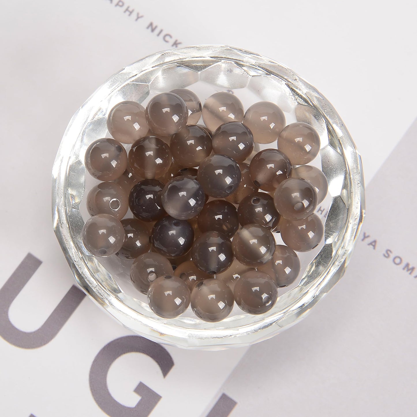 48Pcs 8mm Grey Agate Natural Round Loose Real Stone Beads Gemstone Genuine for DIY Hand Made Craft Jewelry Bracelet Earring Necklace String Making Energy Healing Power