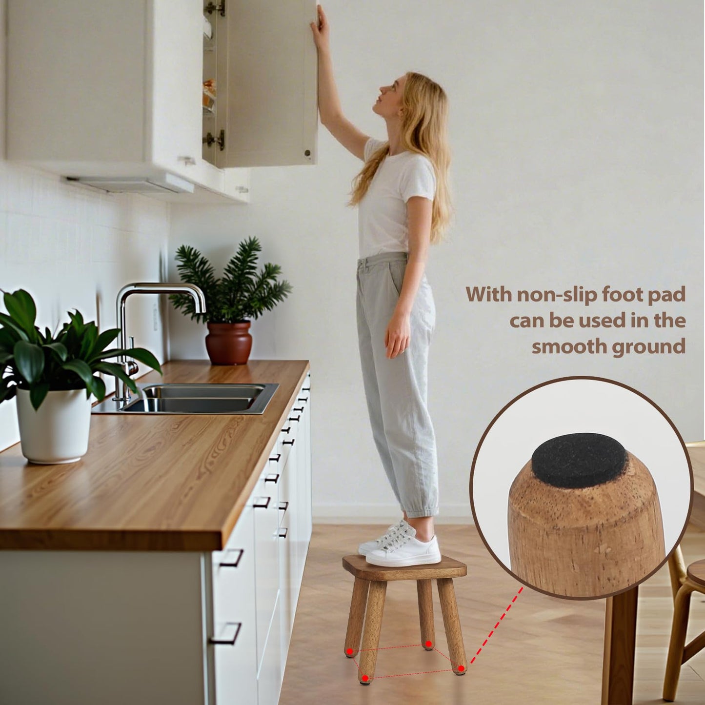 2 Pack Wooden Stool, Plant Stools, Kids Stools for Adults Step Stool for with Four Detachable and Assembled Legs(Classic 9.3inch)-Walnut