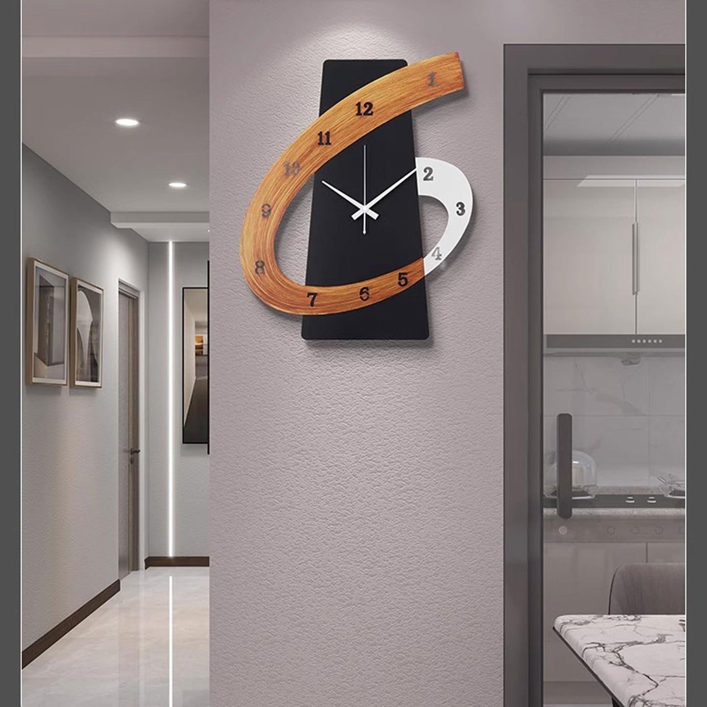 Clkstytm Modern Large Decorative Wall Clock，17 inch Black Silent Non-Ticking Nordic Metal Wall Clocks for Living Room Home Kitchen Bedroom Cafes Office Staircase，Arabic Numerals Quartz Clock(35x44cm)