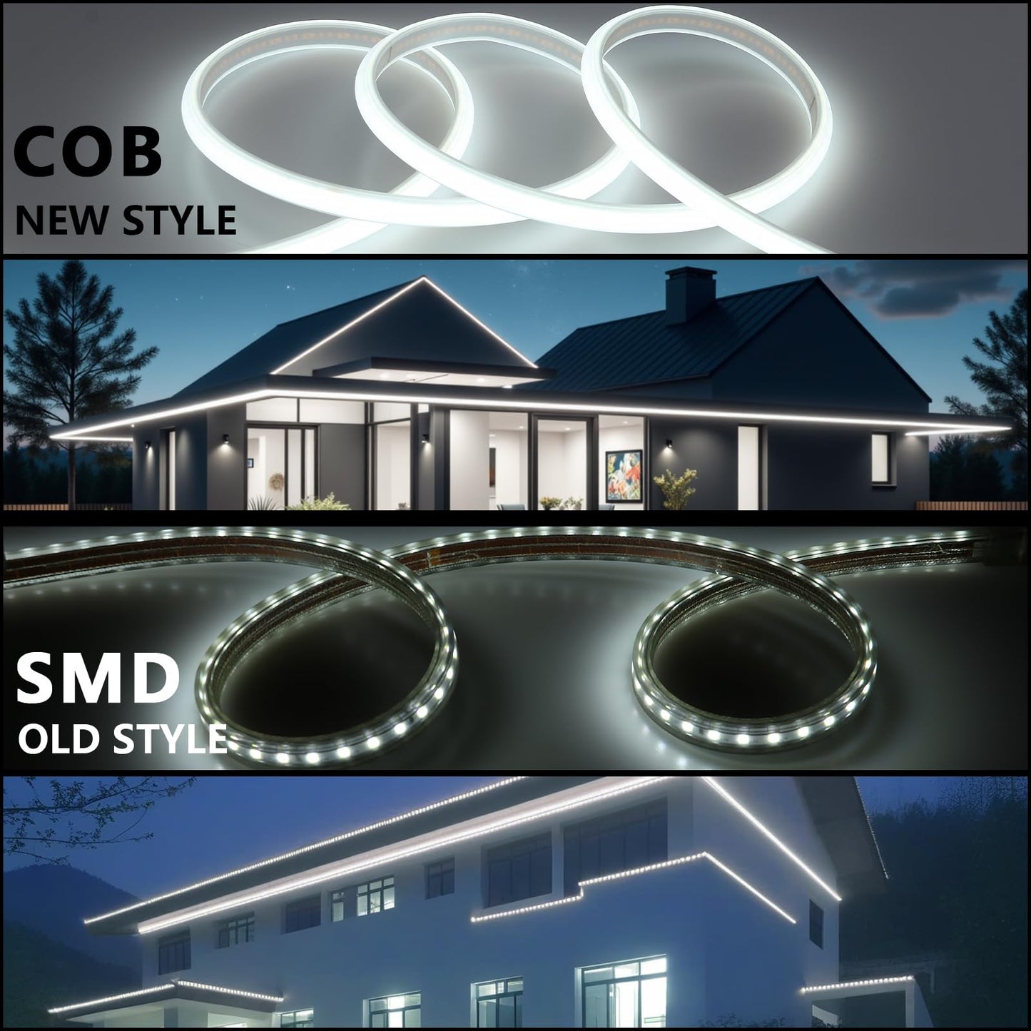 BENLUN AC 110V COB LED Strip Lights Outdoor Waterproof 65.6ft, 6000K Cool White Super Bright 200W CRI 90+ LED Rope Light, IP65 Flexible Cuttable, for Bedroom Garden Commercial House