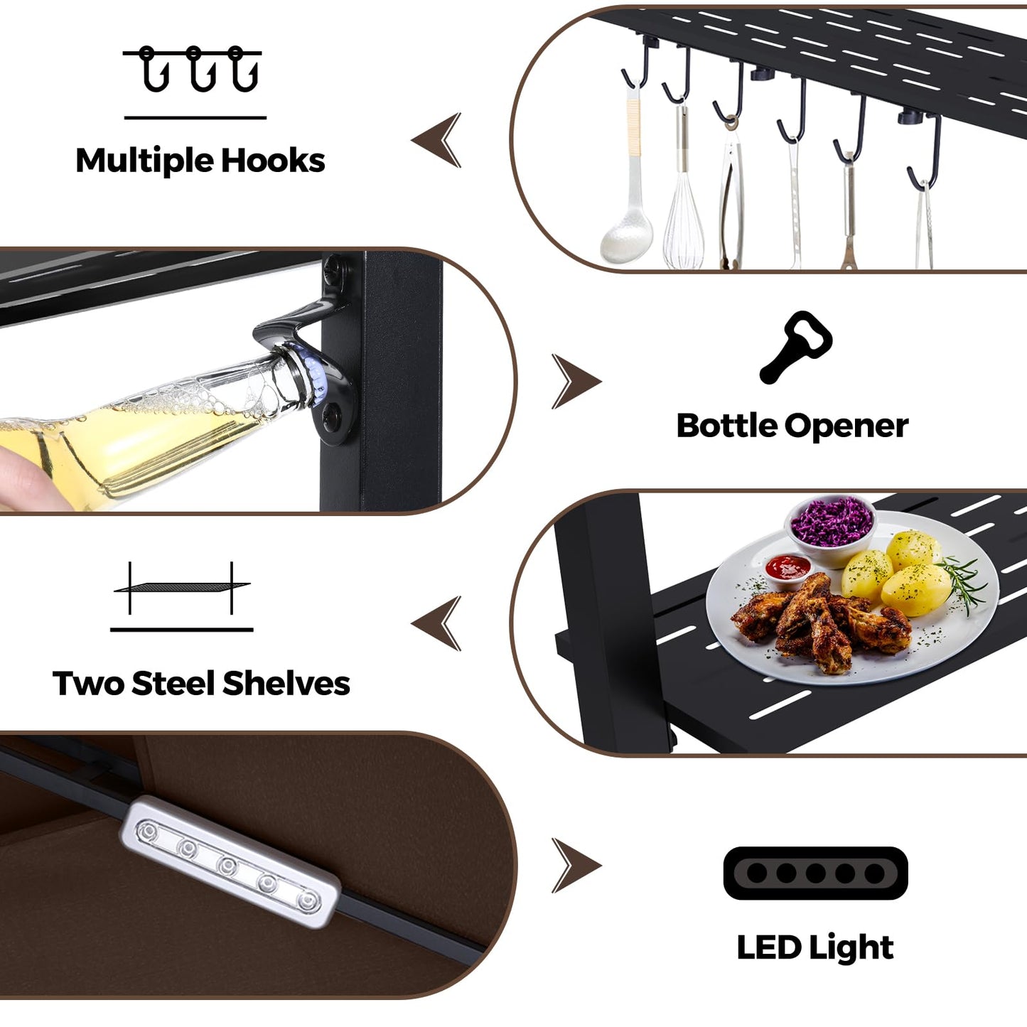 ABCCANOPY Grill Gazebo with Extra Awning - 11x5 Outdoor BBQ Canopy Shelter with 2 Led Lights for Patio Backyard Grilling (Coffee)
