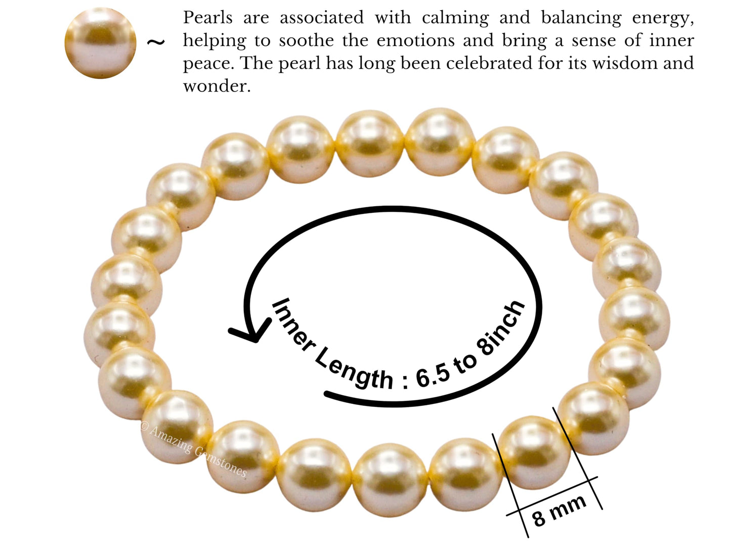 Amazing Gemstone Crystal Bracelet for Women Men's Gifts - Protection Healing Crystal Bracelet - 8mm Gemstone Beaded Stretchable Bracelet Pulseras Para Hombres Mujer Stocking Stuffers Mothers Day Gift (Yellow Pearl)