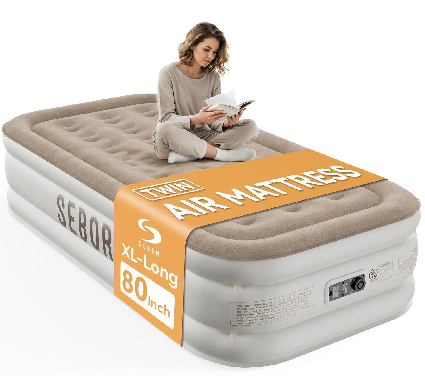 Sebor Air Mattress Twin with Built-in Pump 18", Comfortable Self-Inflating Air Mattress with High-Speed Pump, Durable Blow Up Mattress Twin with Storage Bag for Guests, Camping, Travel