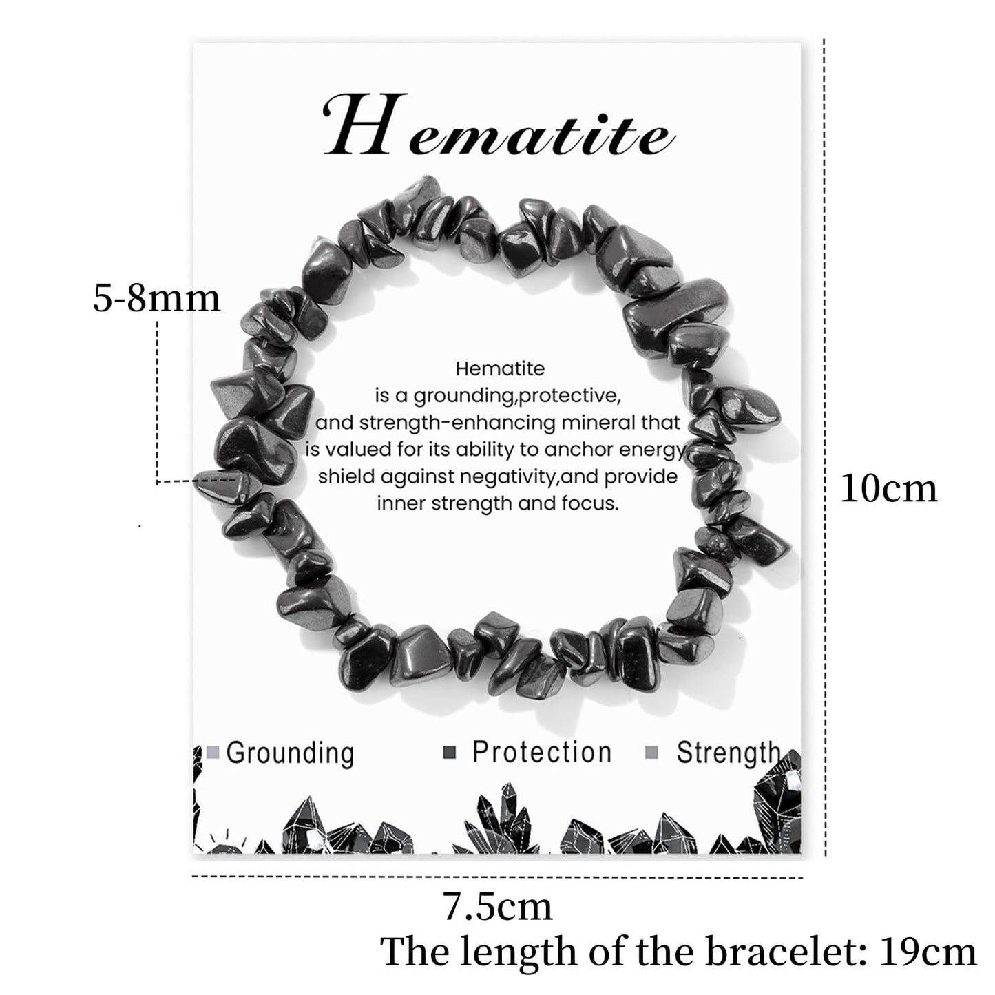 Hematite Bracelet for Men Women 8mm Adjustable Gemstone Bracelet Raw Crystal Bracelet Natural Stone Bracelets Healing Crystal Bracelets Hematite Jewelry for Women
