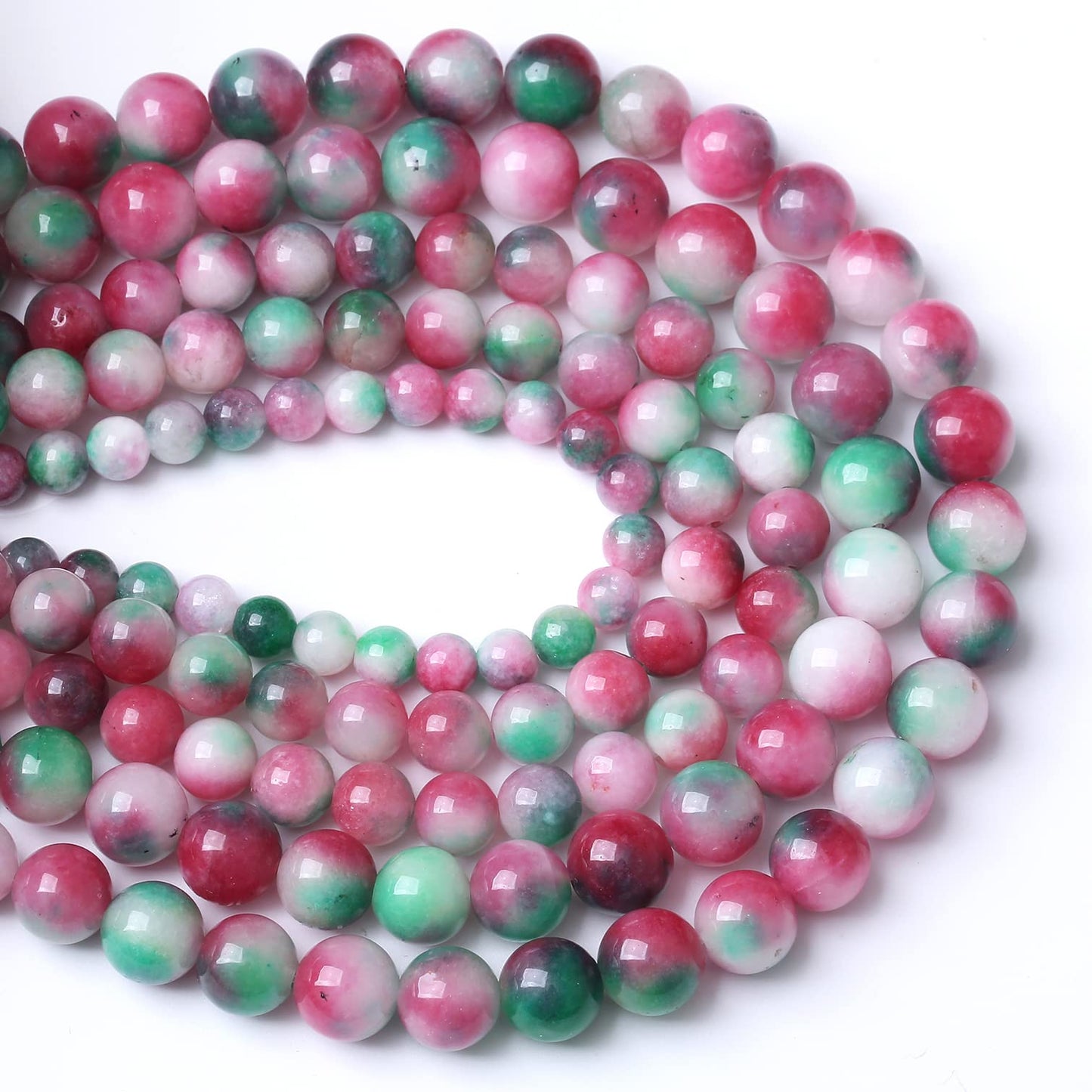 45pcs 8mm Natural Green Red Epidote Jade Stone Round Loose Spacer Beads for DIY Jewelry Making Necklaces Bracelets Healing Energy Beads (Epidote Jade, 8mm)