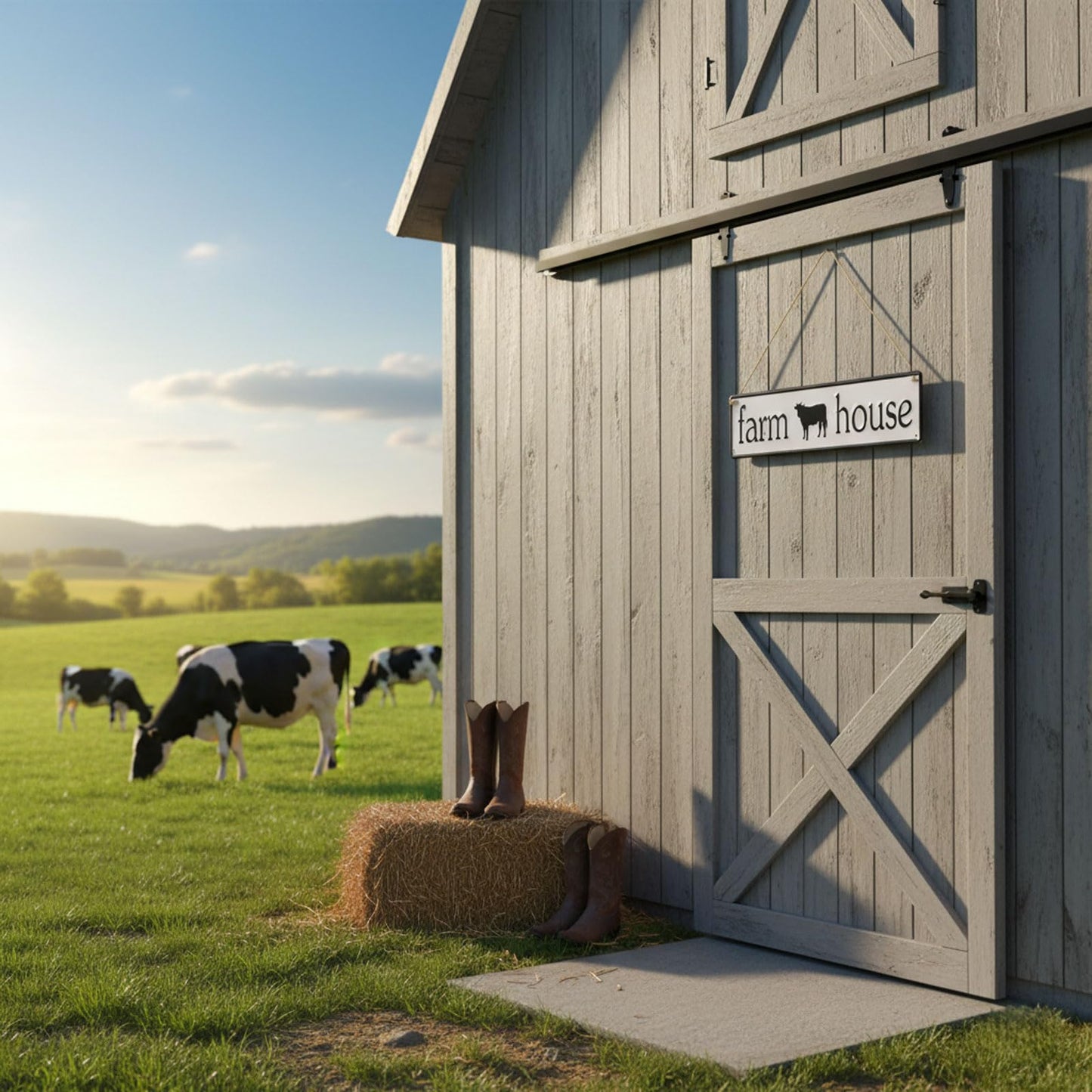 AIM & GGKK Farmhouse Wall Sign with Cow - Black and White Farmhouse Wall Art for Kitchen, Living Room, Bedroom - Rustic Metal Wall Decor for Home