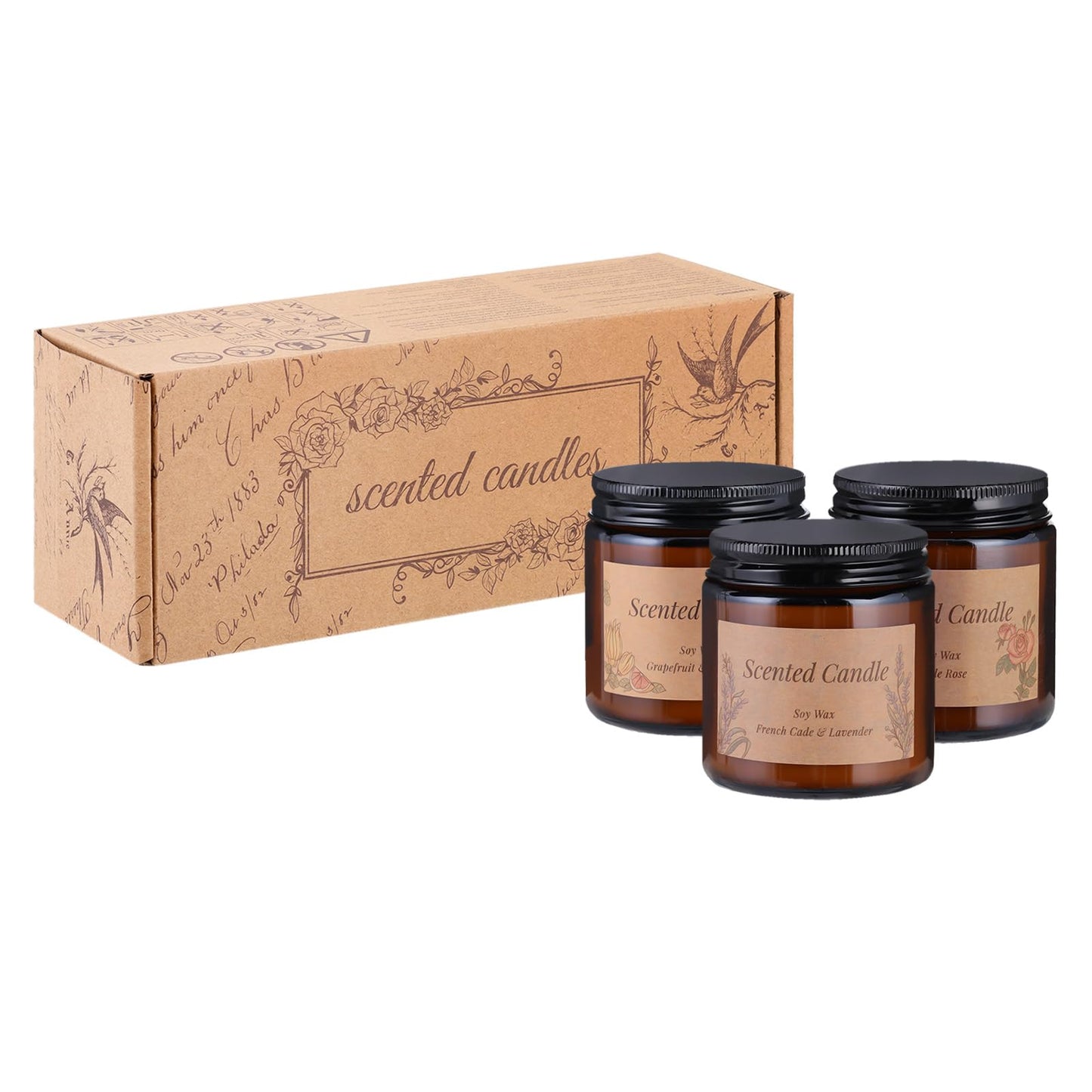 Scented Candles, 3 Pack Natural Soy Wax, VOTTOUCC Aromatherapy Candles Gift Set, for SPA & Sleep, Stress Relief & Morning Energy, Gift for Women, Mom and Friends, 75+ Hour Clean Burn