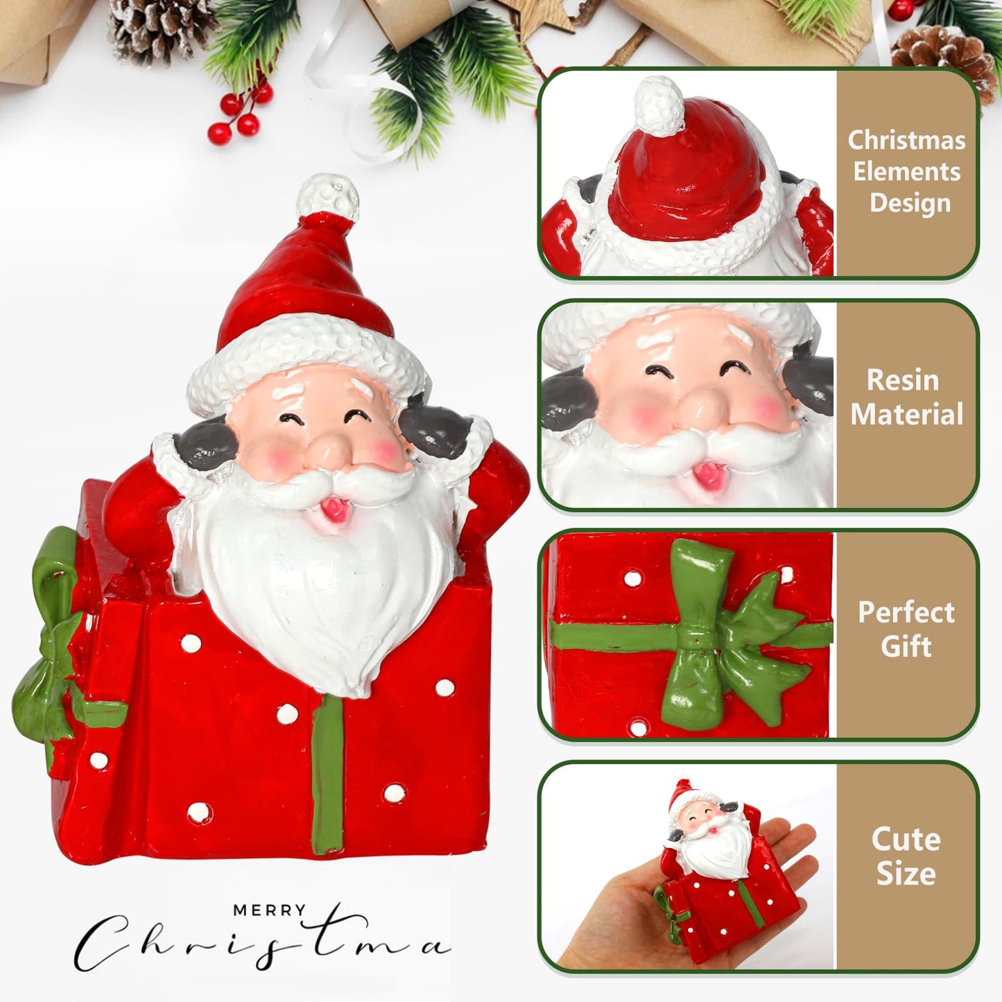 CFGPMM 3 Pcs Mini Santa Claus Statues, See No Evil Hear No Evil Speak No Evil Resin Figurines, Funny Christmas Gnomes for Xmas Home Desk Shelf Decor