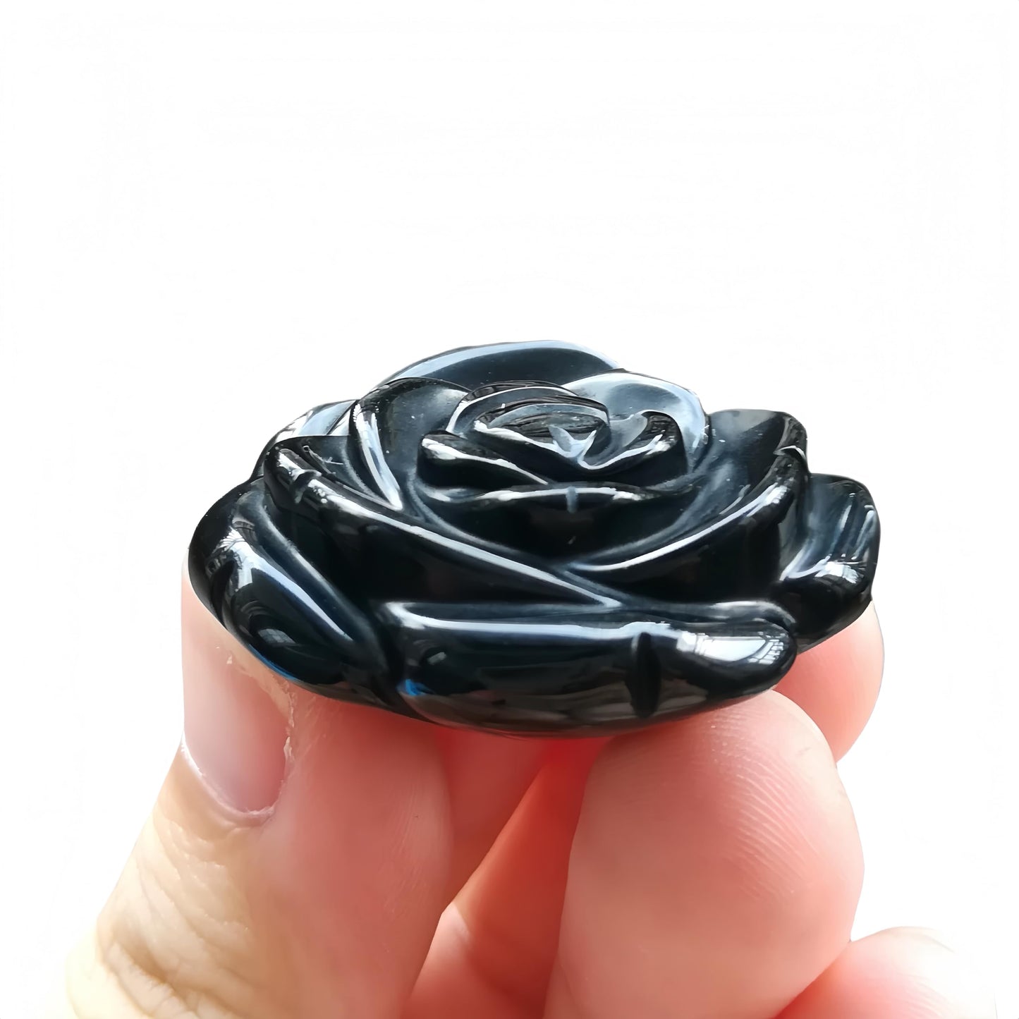 Sunshcat Natural Black Obsidian Crystal Rose Pendant,Three Dimensional Carved Healing Meditation Jewelry Crystals and Healing Stone Figurine,Suitable for DIY Jewelry Making and Valentine's Day Gift