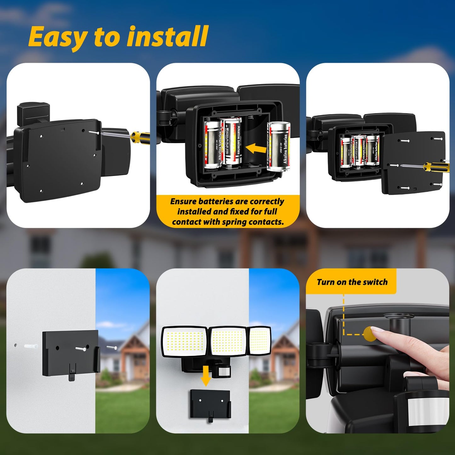 Battery Powered Motion Sensor Outdoor Lights, 1500LM Flood Lights IP65 Waterproof Security Light Motion Detector Lights Wireless for Outside Yard 1Pack
