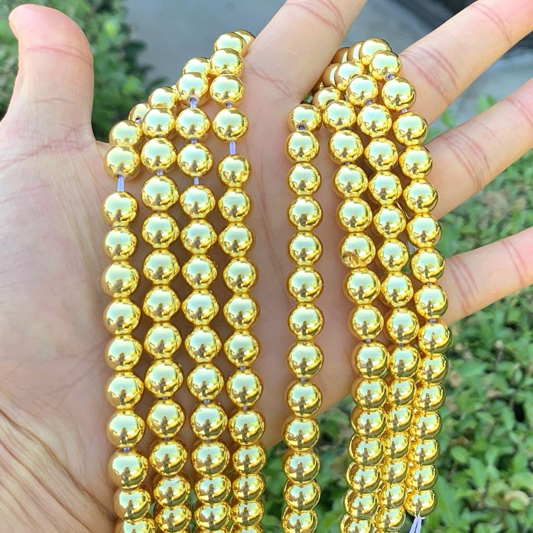 40pcs Adabele Grade A Natural Hematite Gold Plated Healing Gemstone 10mm Round Loose Beads Gem Stone Spacer for DIY Craft Jewelry Making GFC-C10