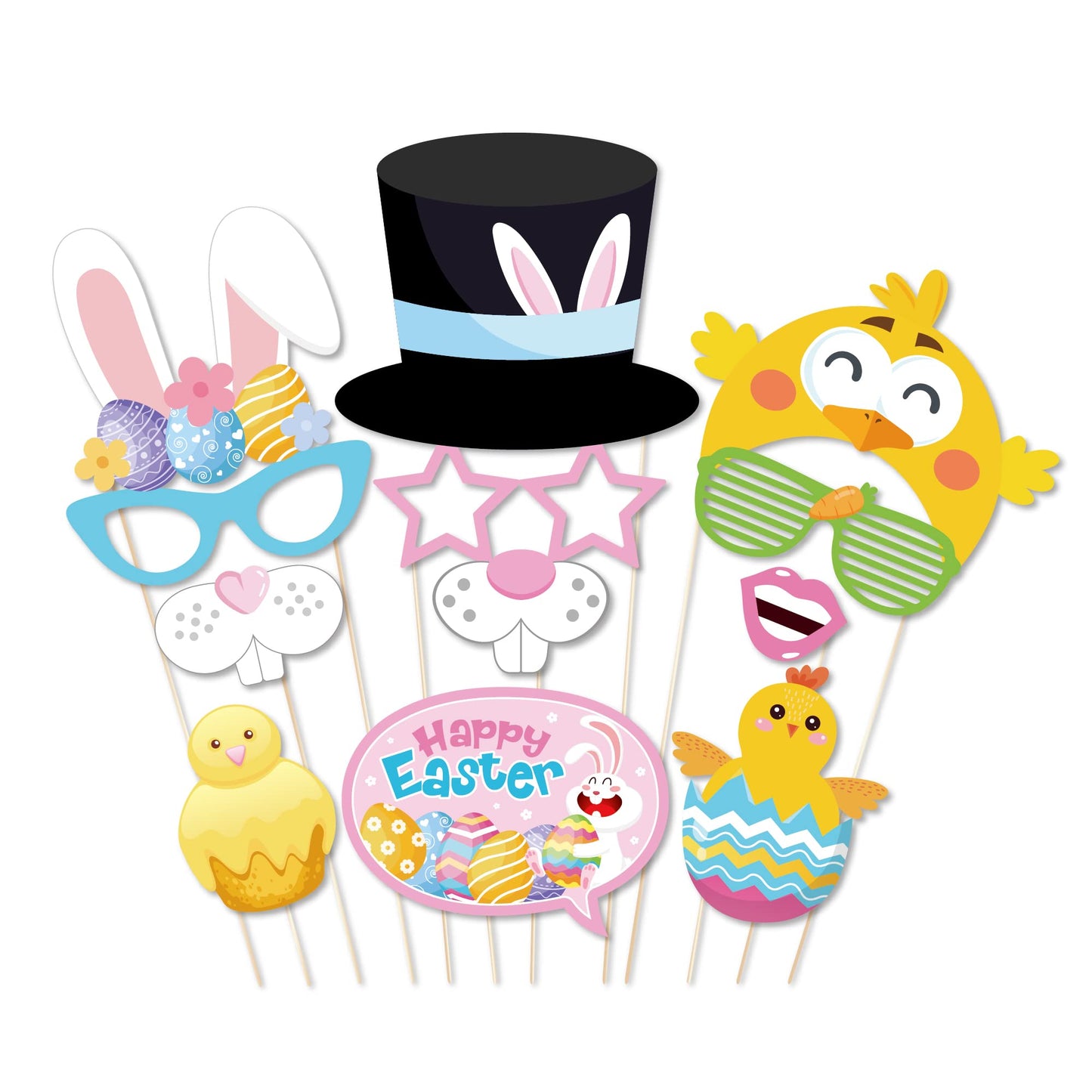 25 Pcs Happy Easter Photo Booth Props for Happy Easter Party Decoration Supplies, Easters Theme Selfie Props Photography Backdrop Decorations for Spring Easters Party Favors