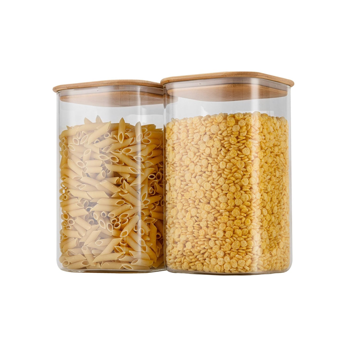 D2scrma 156oz Airtight Glass Square Storage Canister with Bamboo Lid Set of 2(4600ml*2) Large Gallon Glass Jars for Sugar, Flour, Cookies and Coffee beans (‎with Black Lable)