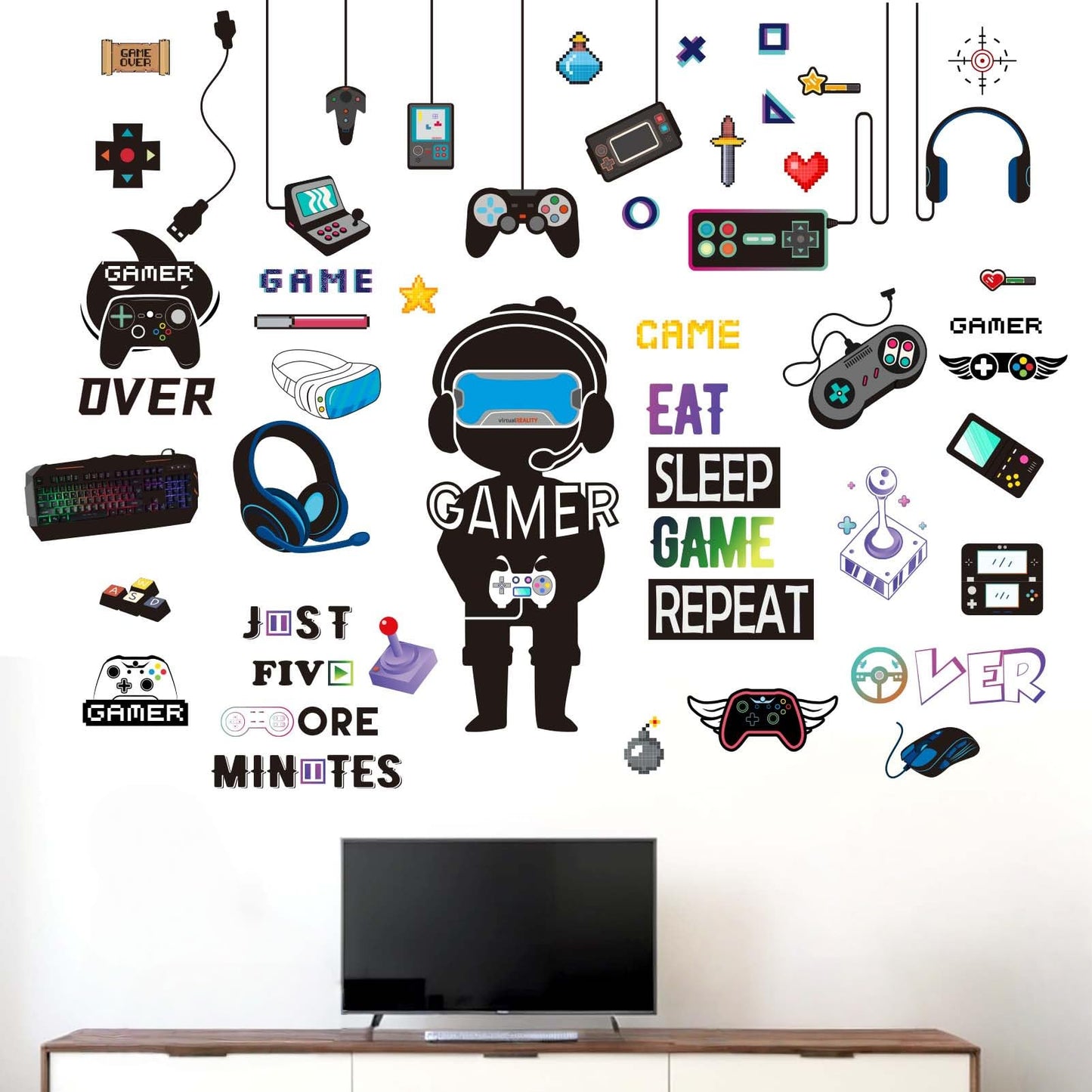 Amimagen Gaming Wall Stickers for Bedroom: 100% Kids Safe Certified - Peel and Stick 4-Step Apply - Removable 95%+ No Residue - Vinyl Wall Decals for Boys