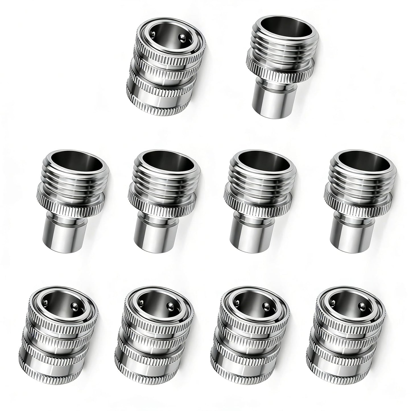 FISHFRUIT Stainless Steel Garden Hose Quick Connect Fittings Set, 3/4 Inch GHT Quick Connect Hose Fittings, Water Hose Quick Connect Fittings, Quick Release Connectors for Hoses and Sprayers (5PCS)