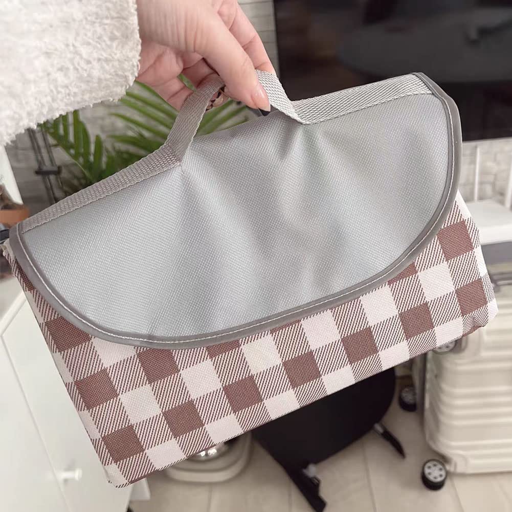 K Y KANGYUN 80x80 in Extra Large Picnic Blanket Outdoor Beach Blankets, Water-Resistant Foldable Sandproof Blankets Cute Picnic Mat for Beach, Camping Grass Lawn Park Mats (Tan Gingham)