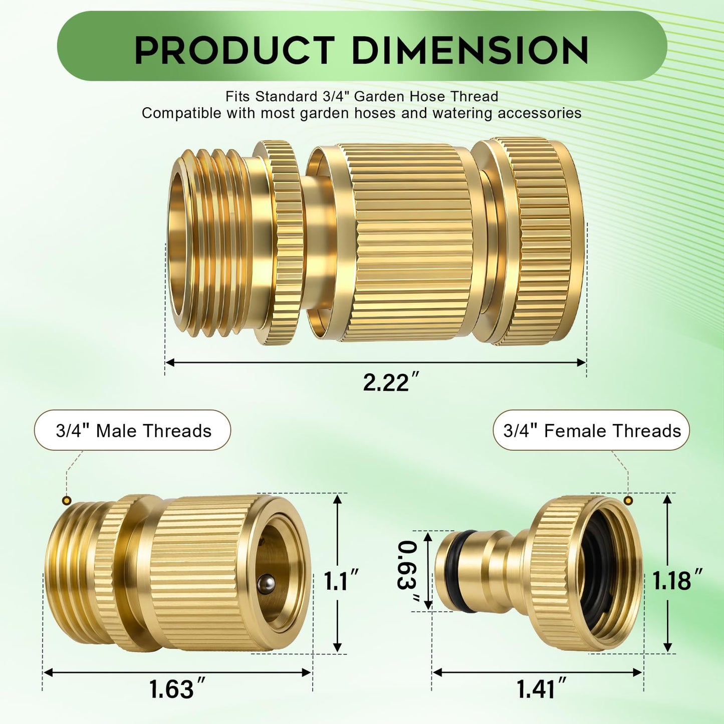 Dalmbox Solid Brass Garden Hose Quick Connect Fittings, 3/4" GHT,Quick Connect Kit, Female &Male Connectors with Extra Washers, Leak-Resistant, Quick Release Hose Connector for Garden Watering,4 sets