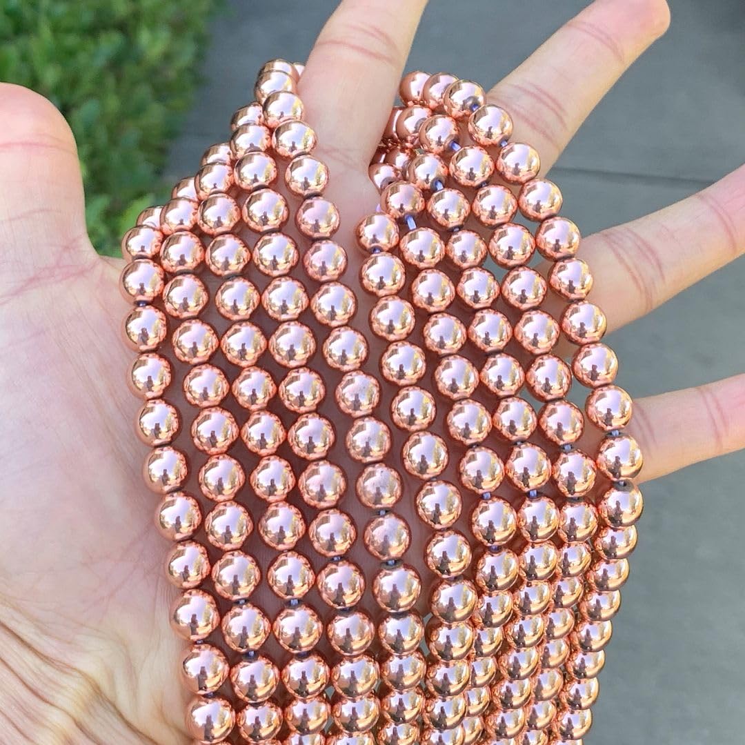 40pcs Adabele Grade A Natural Hematite Rose Gold Plated Healing Gemstone 10mm Round Loose Beads Gem Stone Spacer for DIY Craft Jewelry Making GFC-D10