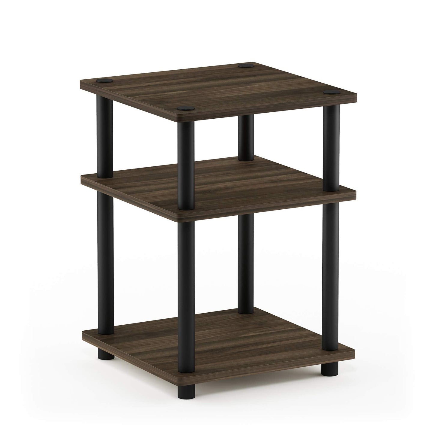 Furinno TURN-N-TUBE Side Table, 3-Tier Square Modern End Table, Open Shelves Nightstand, Night Stand, Bedside Table, Easy Assembly, for Living Room, Bedroom, Columbia Walnut