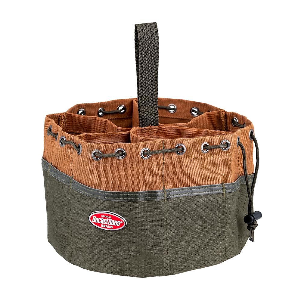 BucketBoss 25001 Canvas Organizer Parachute Bag with 19 Pockets for Nails,Screws, and Bolts in Brown