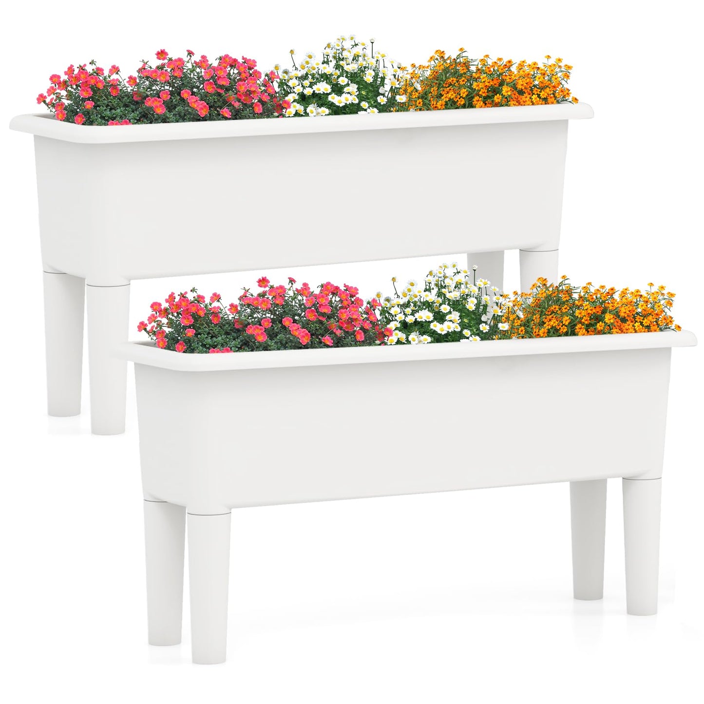 Giantex Raised Garden Beds Outdoor Set of 2, Self-Watering Planter Box with Detachable Legs & Drainage Hole, Outdoor Raised Container for Vegetable Fruit Herbs, 31.5”Lx12”Wx16”H, Easy Assembly (White)