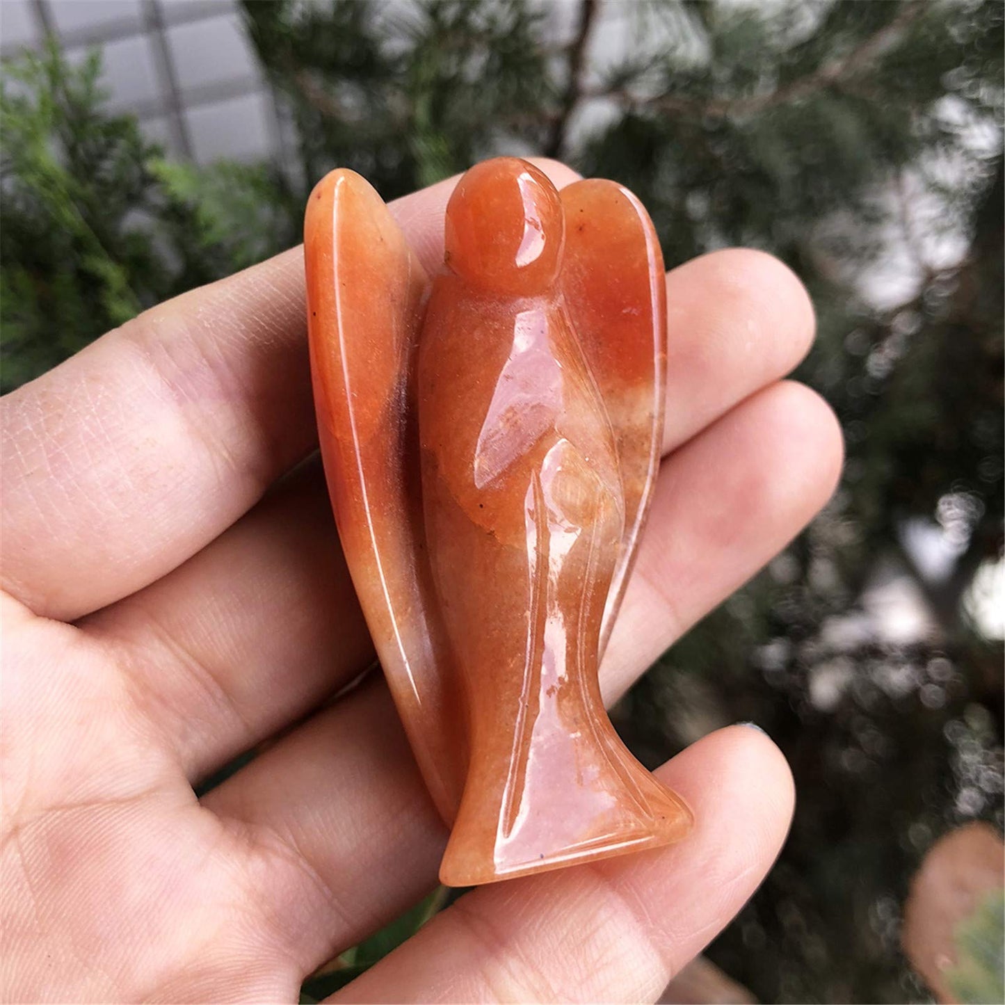 favoramulet 2 Inches Red Aventurine Crystal Pray Guardian Angel Statue, Carved Healing Peace Angel with Wing Figurine Pocket Stone