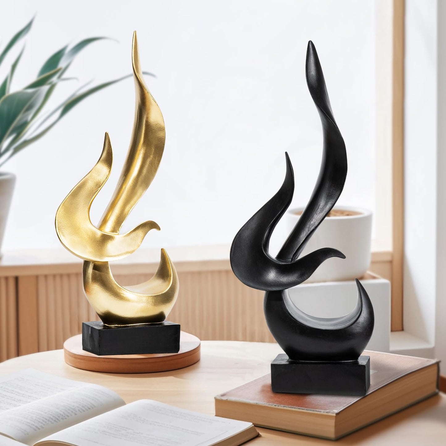 Paytonture Black Fire Flame Sculpture, Modern Abstract Resin Statue, Art Statue Home Decor for Living Room TV Stand Coffee Table Shelf Accents Decor.