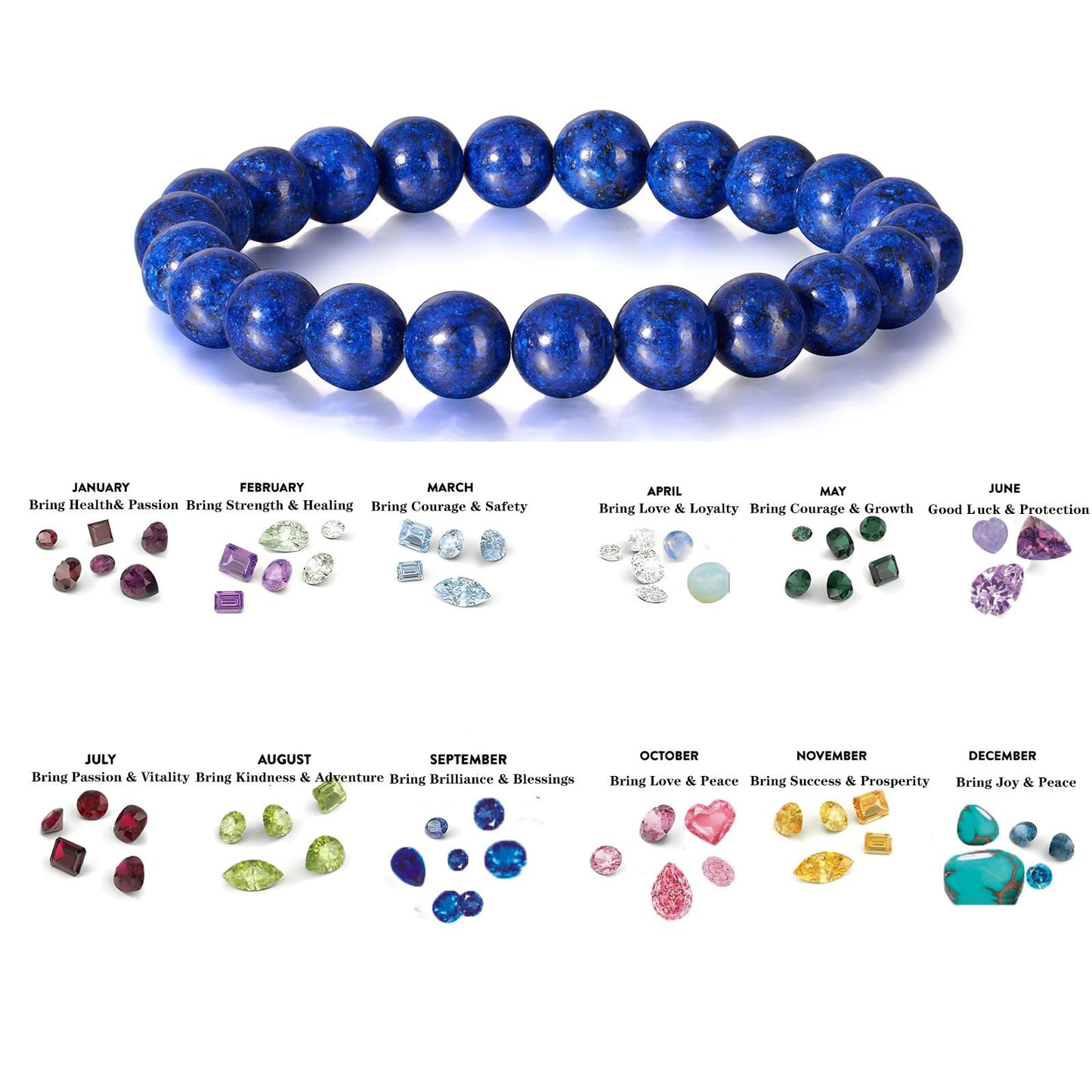 Naupyal September Birthstone Bracelet for Women Men,Lapis Lazuli Natural Stone Beaded Bracelets,Healing Crystal Gemstones Stretch Bracelet Stress Relief Month Bracelet Birthday Jewelry Gifts
