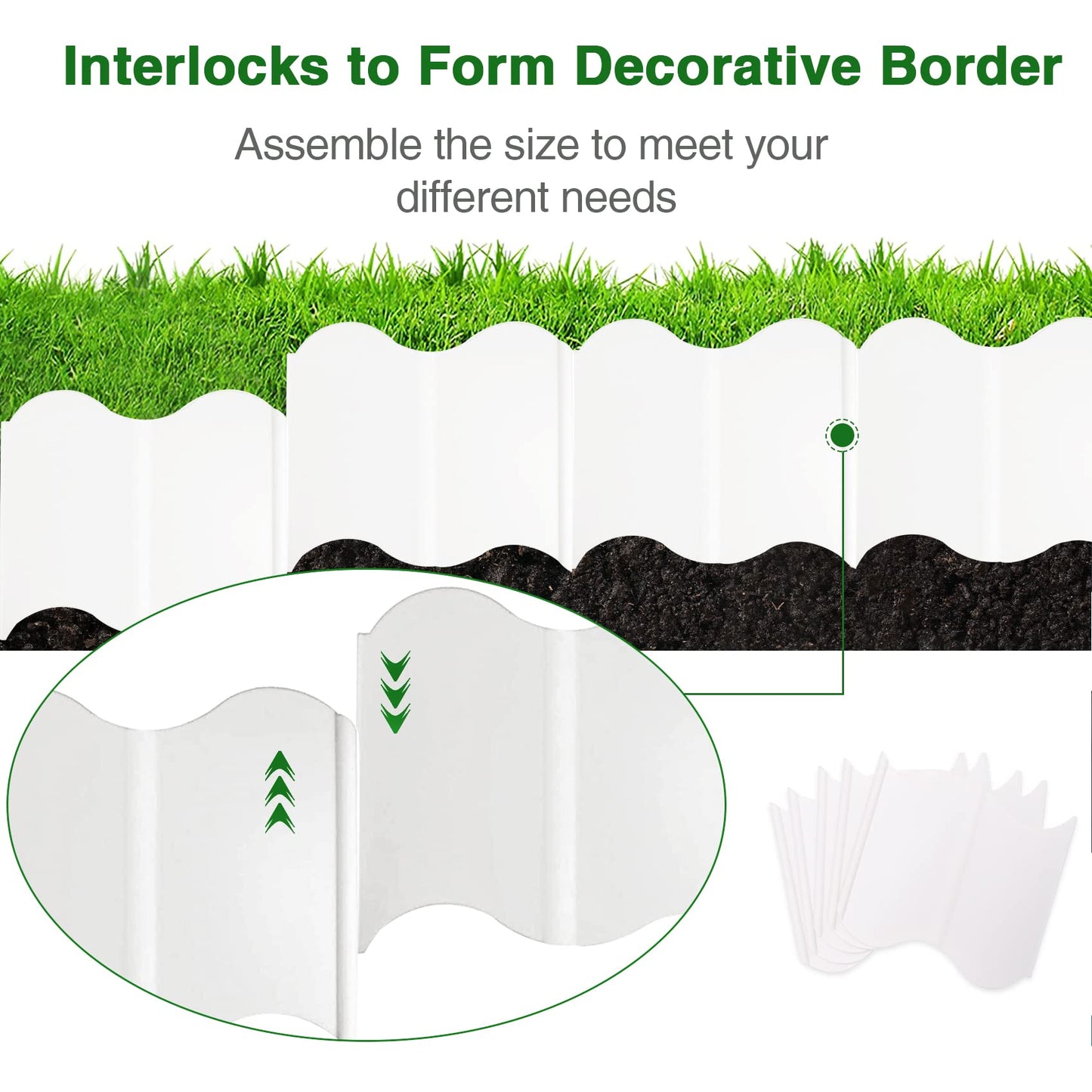 20 Pcs Garden Edging Borders, 10.5ft Plastic Landscape Borders, 5.3 in Tall Interlocking Decorative Gardens Fences Edging, Flexible Lawn Edging Flower Bed Border, for DIY Patio Walkway Yard (White)