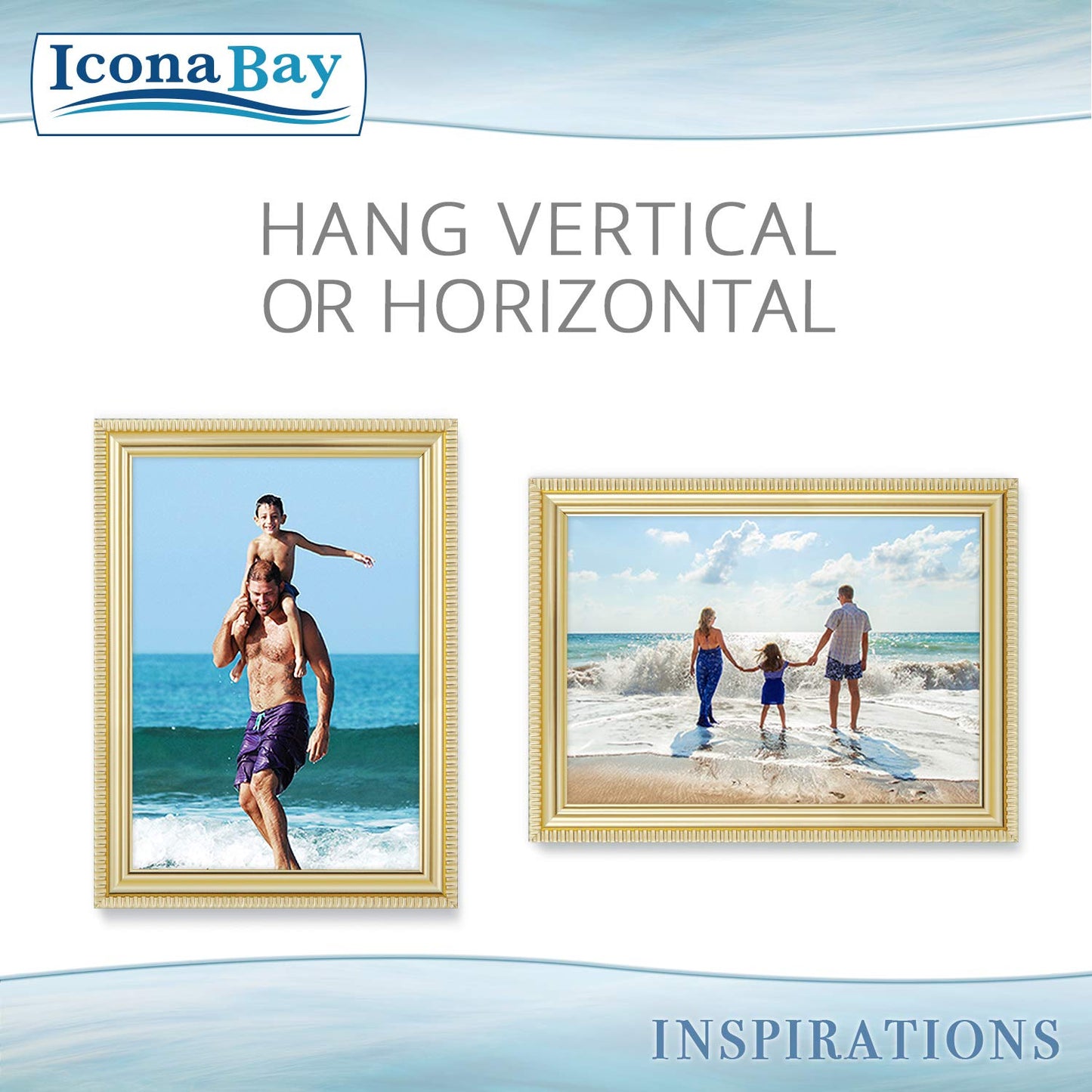 Icona Bay 5x7 Gold Picture Frame Beautifully Detailed Molding, Contemporary Picture Frame Set, Wall Mount or Table Top, Inspirations Collection