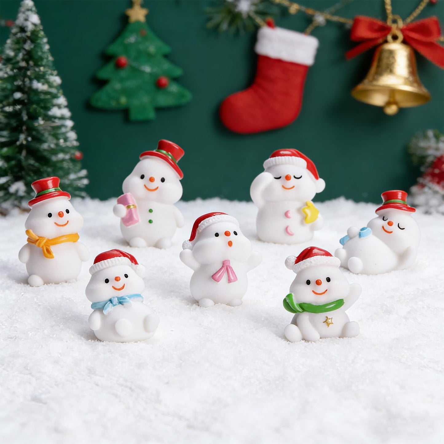 24-Piece Mini Resin Figurines Set, Winter Snowman Miniature Ornaments for Dollhouses Home Christmas Decor and DIY Craft Projects